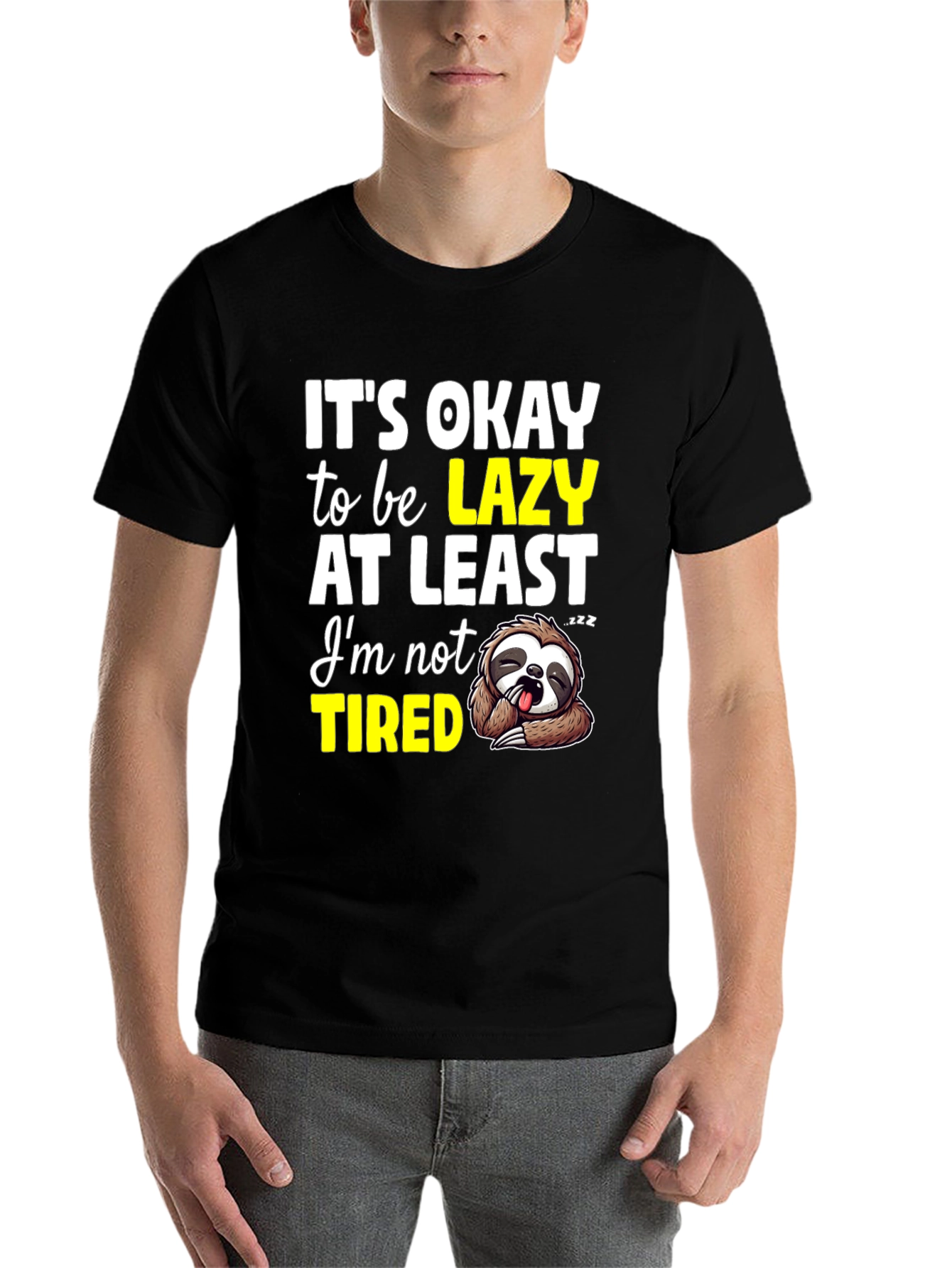 Black Lazy Sloth Graphic T-Shirt - Comfortable & Funny view 7