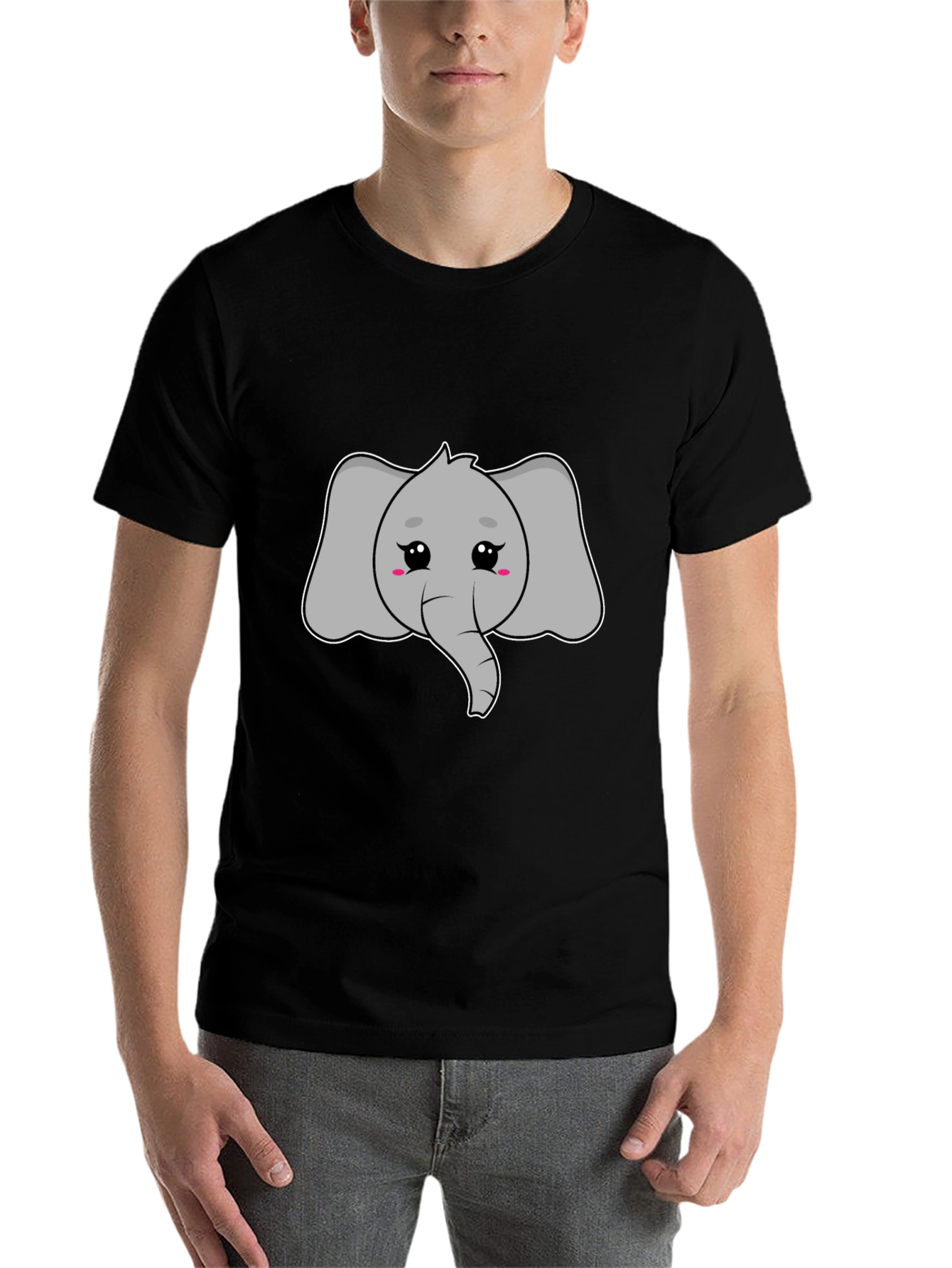 Black Cute Elephant Graphic Tee - Black Cotton T-Shirt view 7