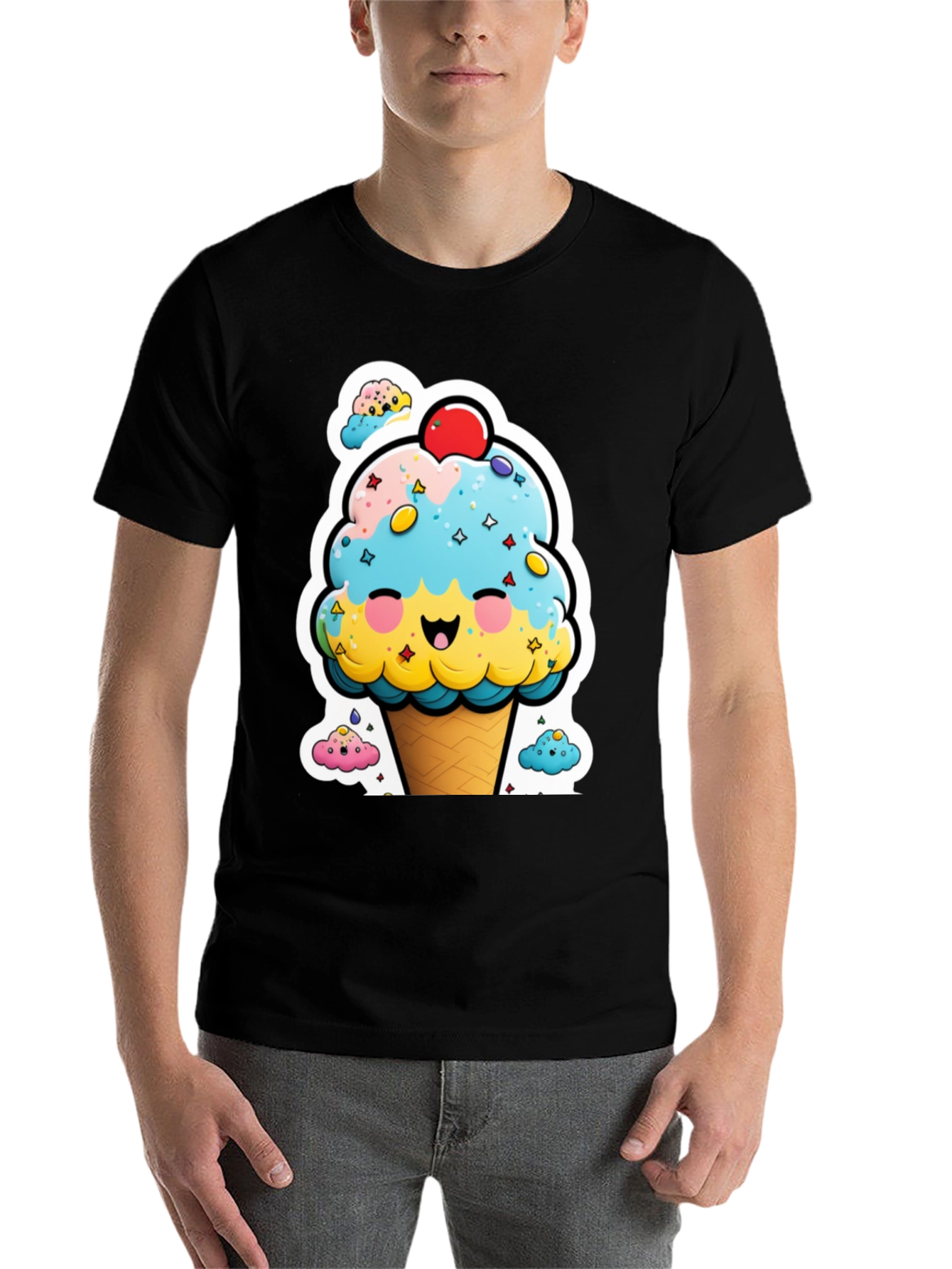 Black Cute Ice Cream Cone Graphic Tee view 7
