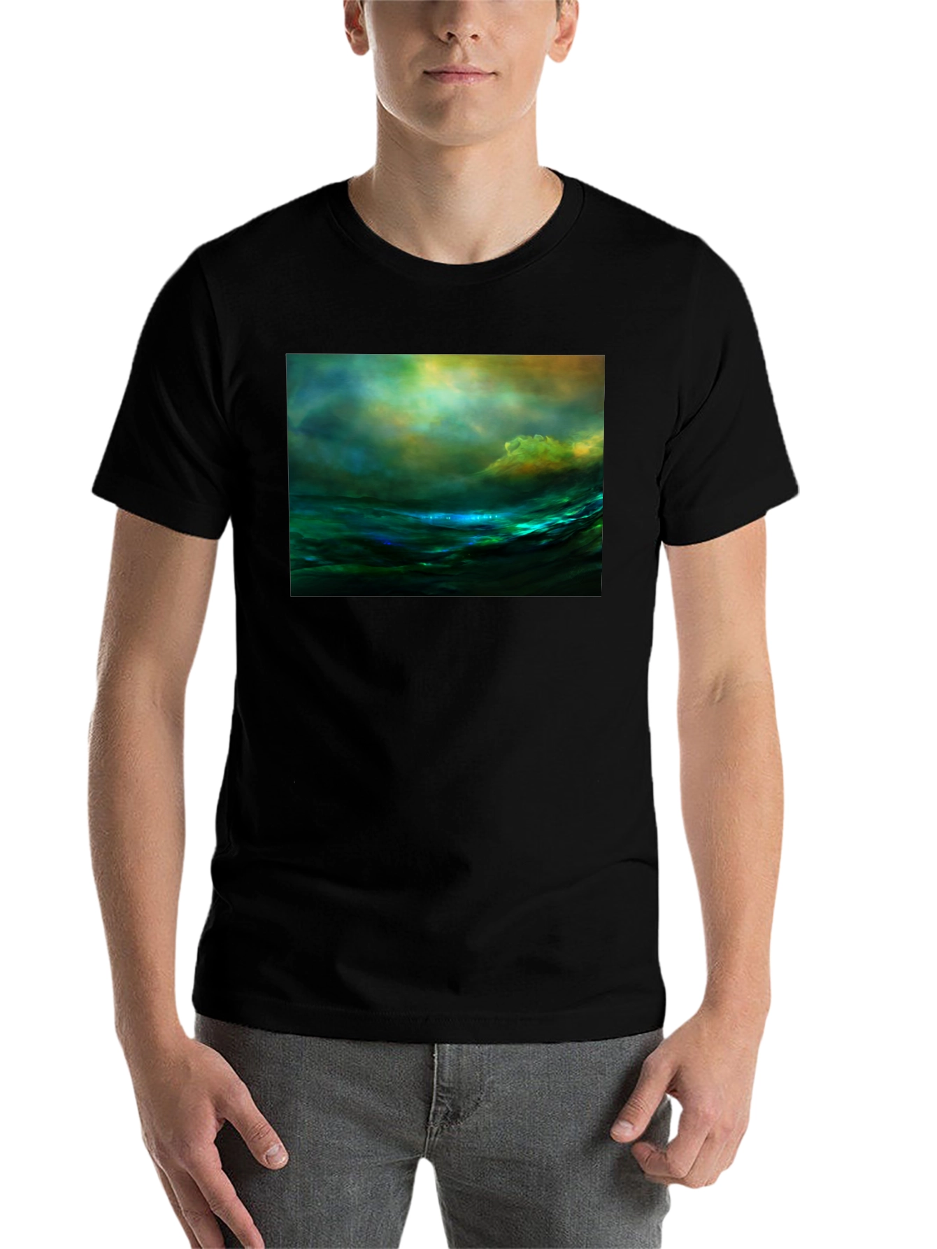 Black Ocean Wave Art T-Shirt view 7