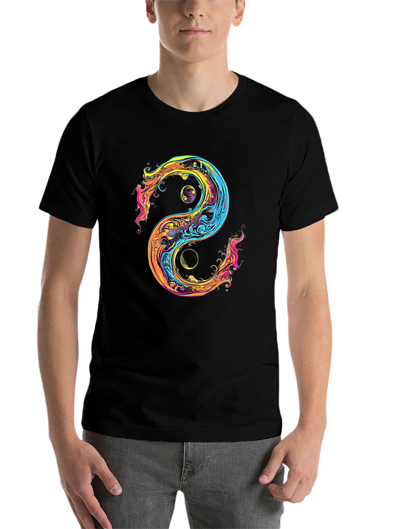 Black Yin Yang Graphic Black T-Shirt view 7