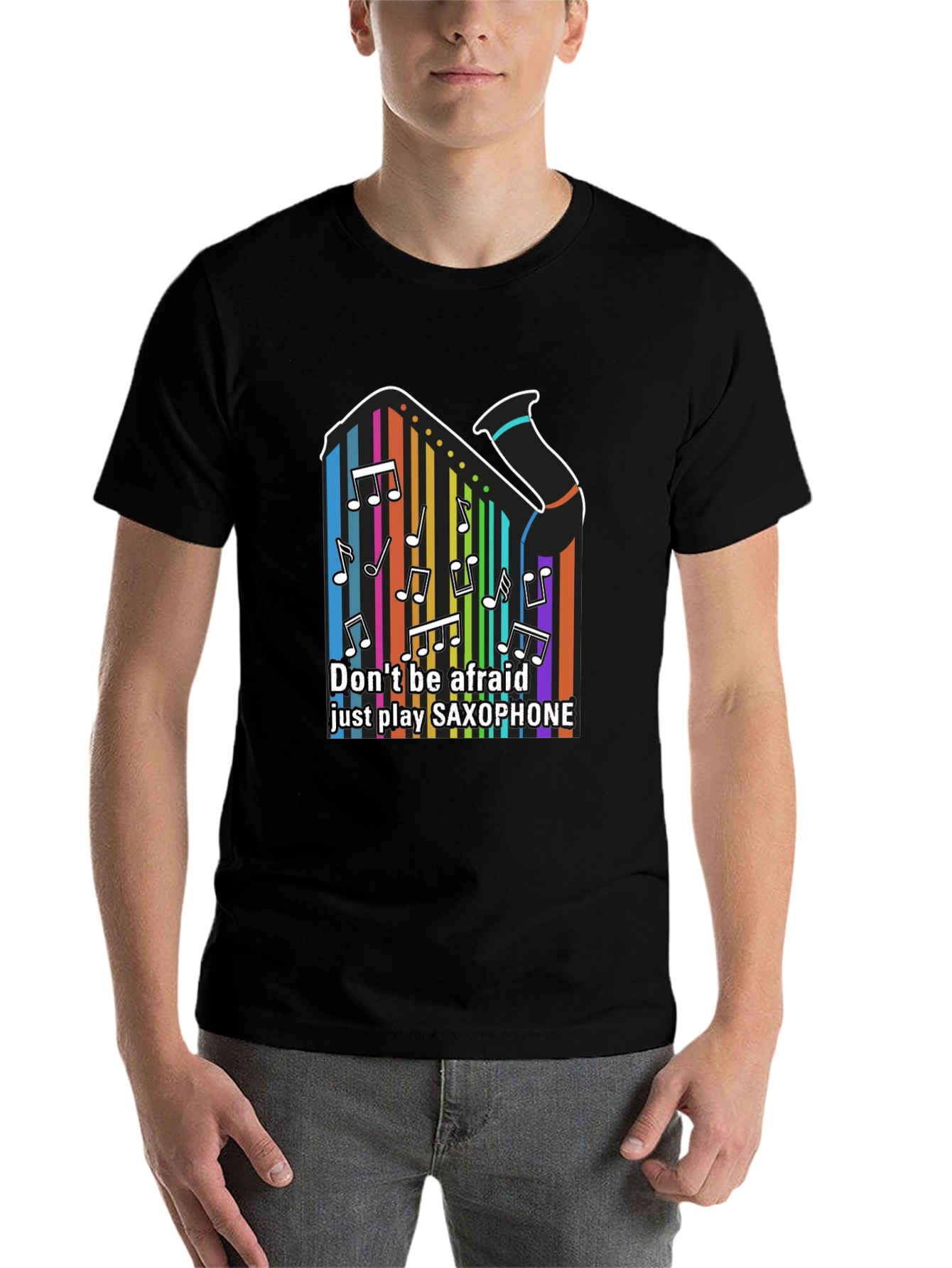 Black Colorful Saxophone Music T-Shirt: Play Fearlessly view 7