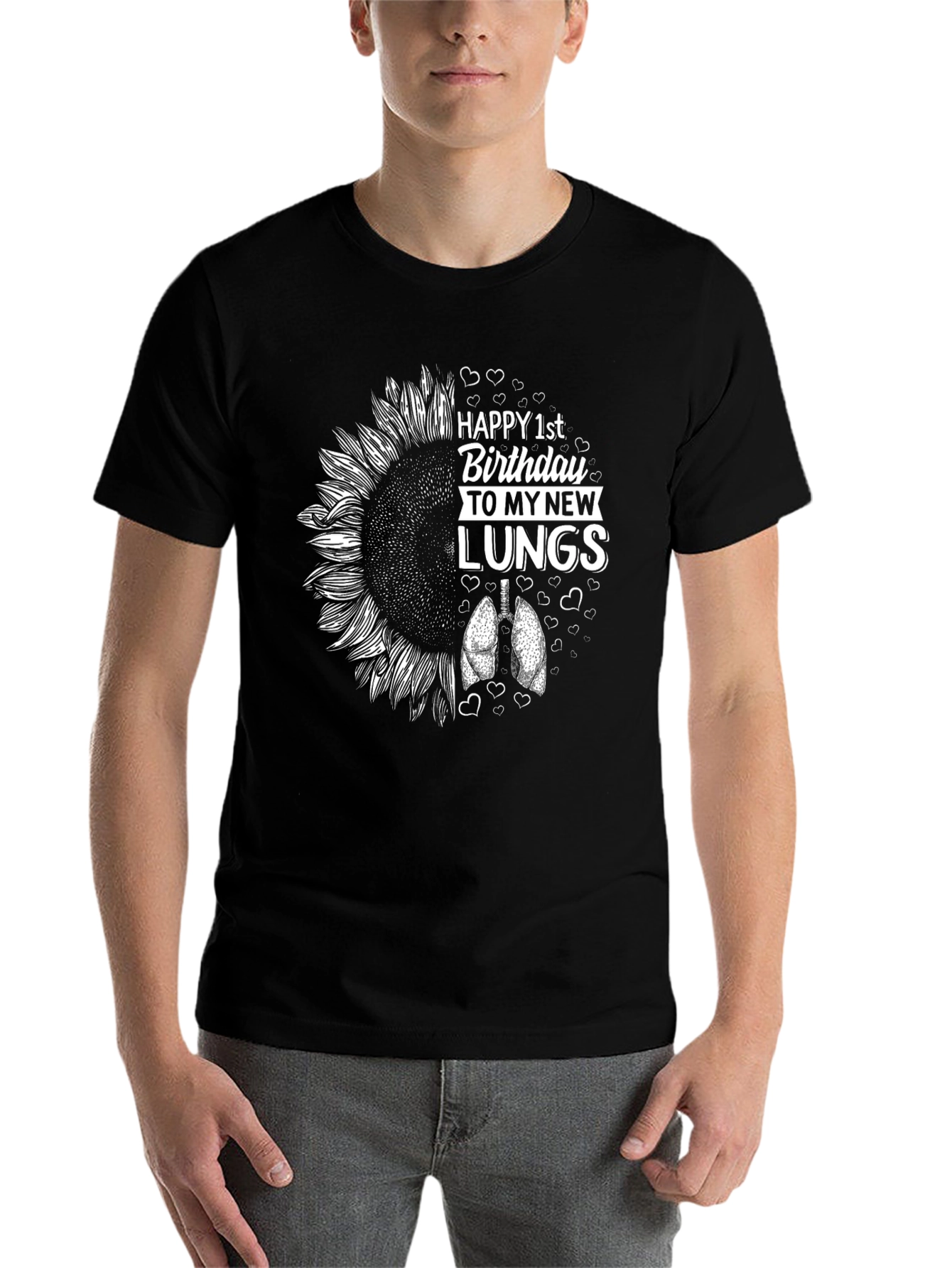 Black Happy 1st Birthday To My New Lungs T-Shirt view 7