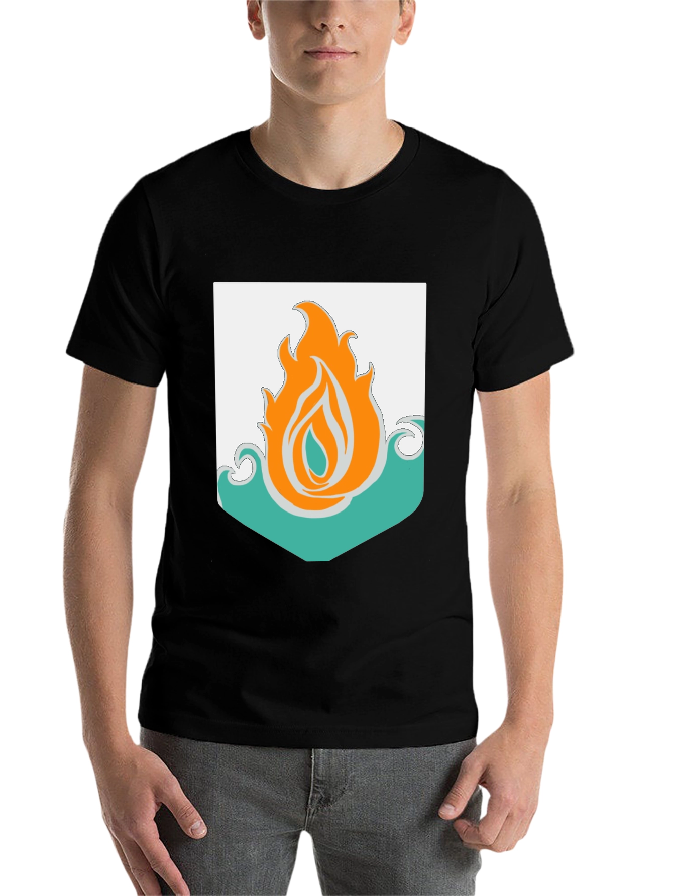 Black Fire and Water Graphic Tee - Black Cotton Blend T-Shirt view 7