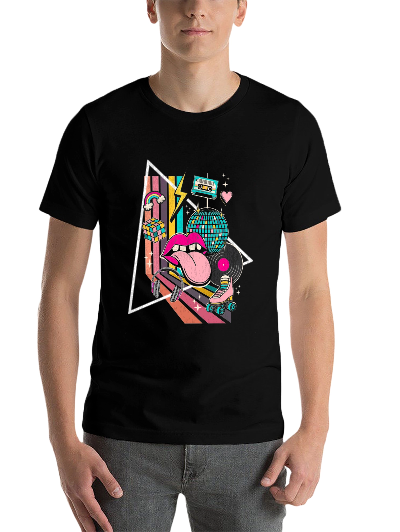 Black Retro 80s Style Graphic T-Shirt view 7