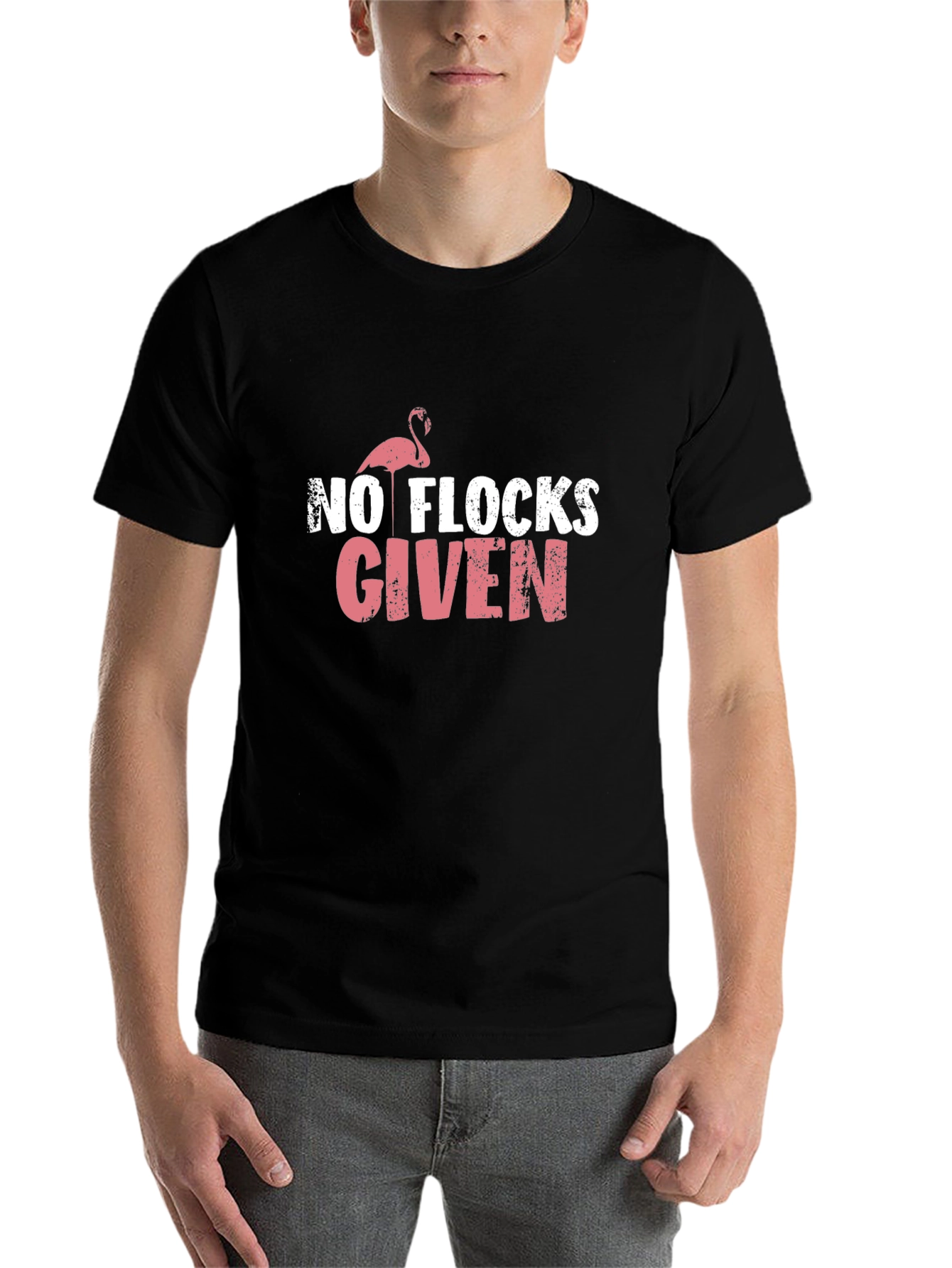 Black No Flocks Given Funny Flamingo Graphic T-Shirt view 7