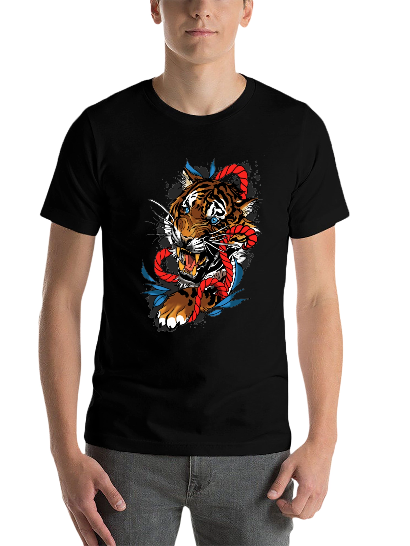 Black Tiger and Rope Graphic Tee - Unique Design view 7