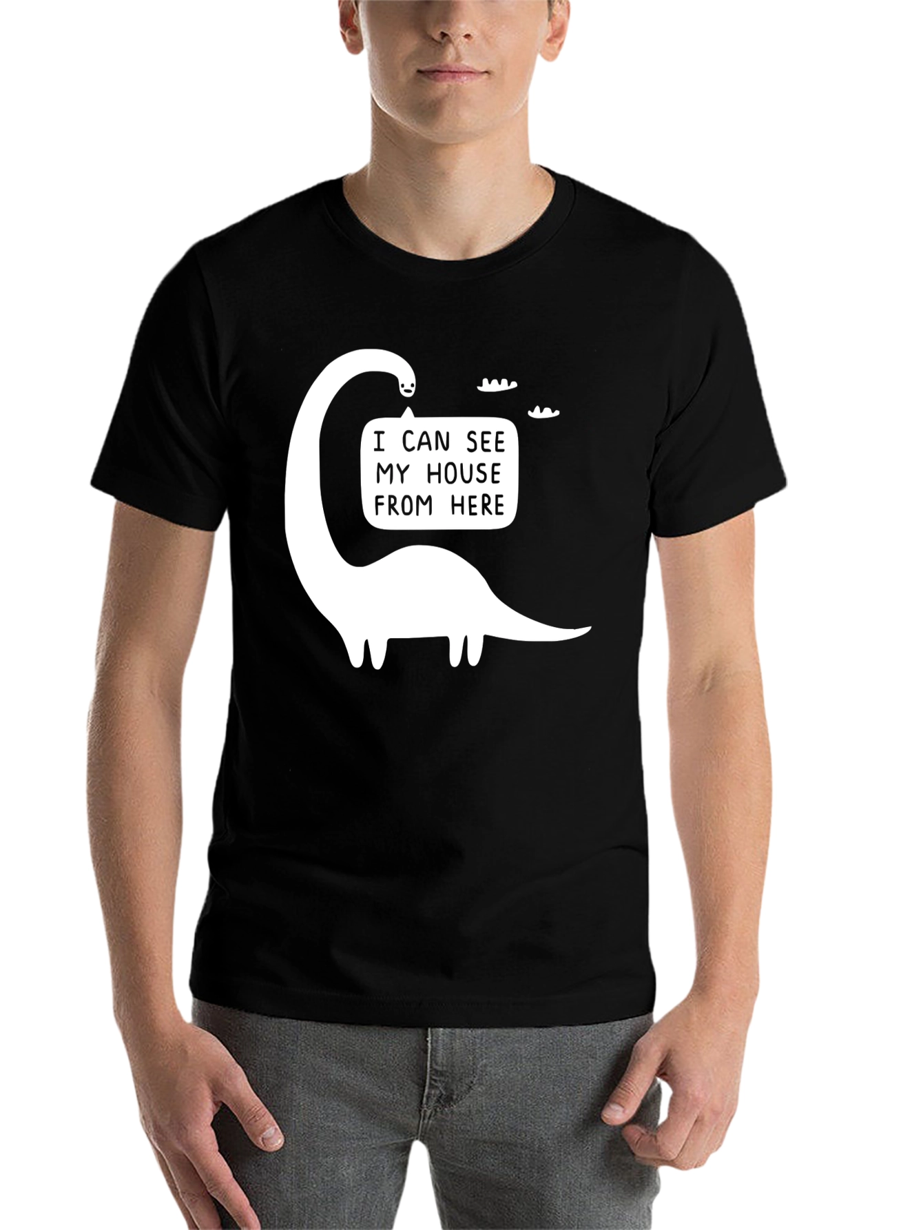 Black Funny Dinosaur T-Shirt - I Can See My House From Here view 7