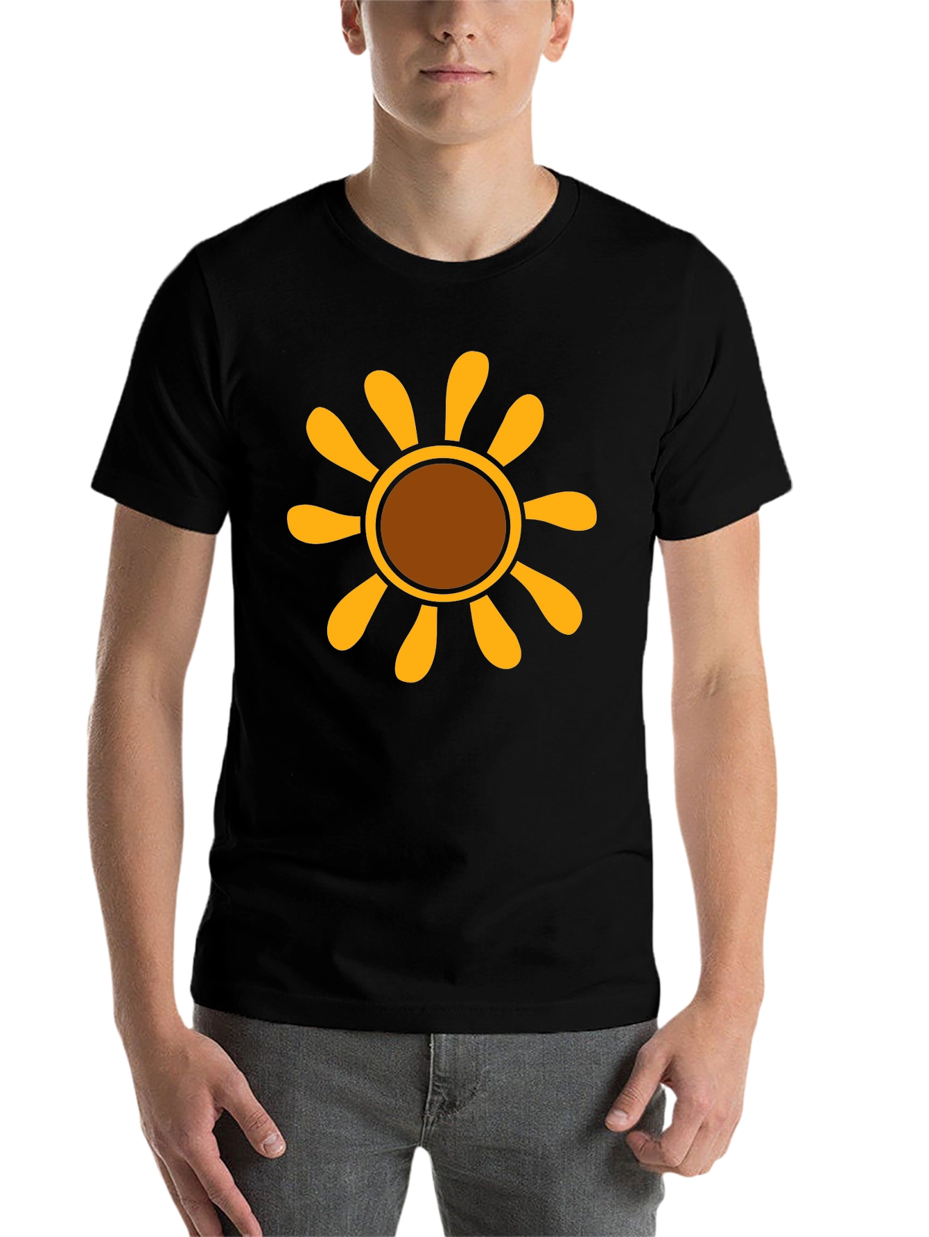 Black Retro Sunflower Graphic Tee - Black Cotton T-Shirt view 7