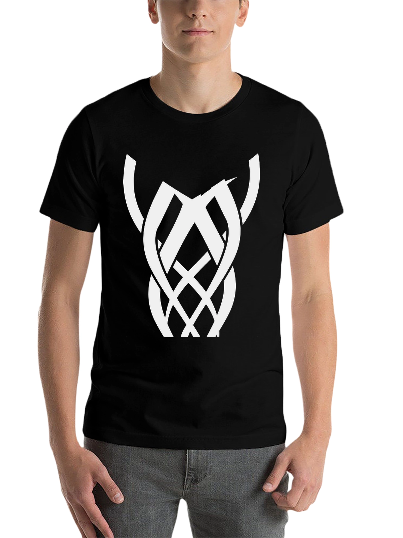 Black Black Graphic Tee with Abstract White Design view 7