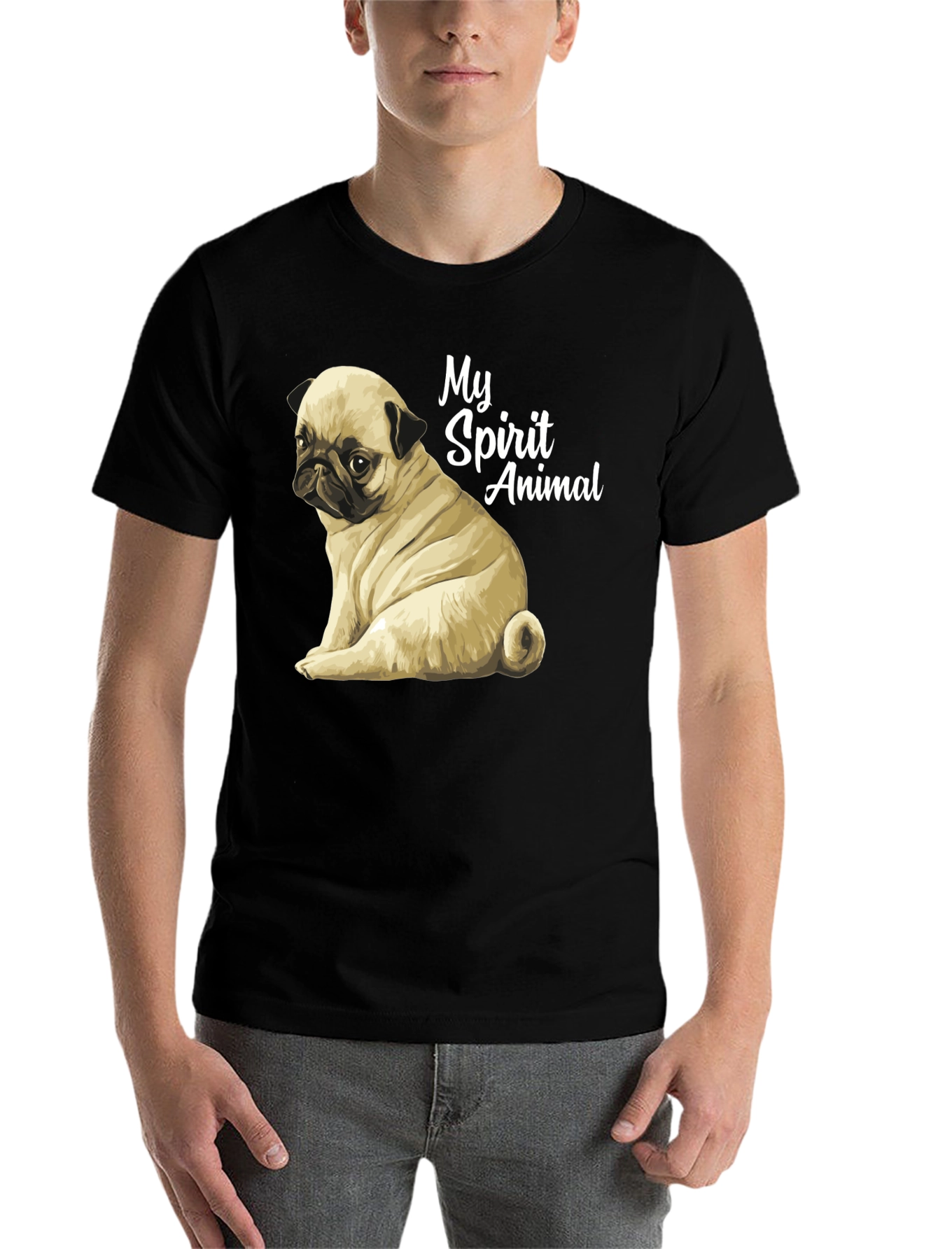 Black Pug Spirit Animal Black T-Shirt view 7