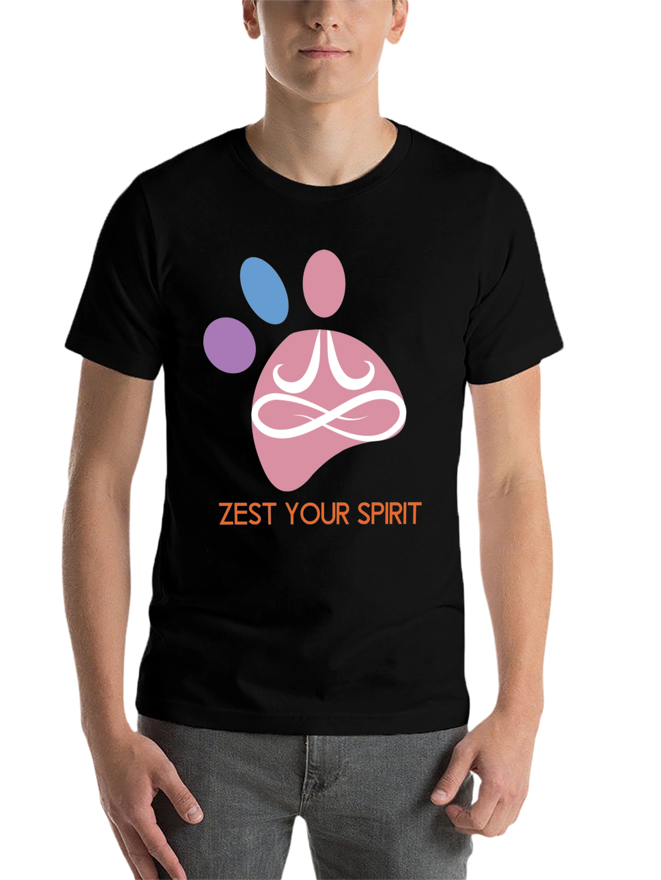Black Zest Your Spirit T-Shirt - Zen Pet Paw Design view 7