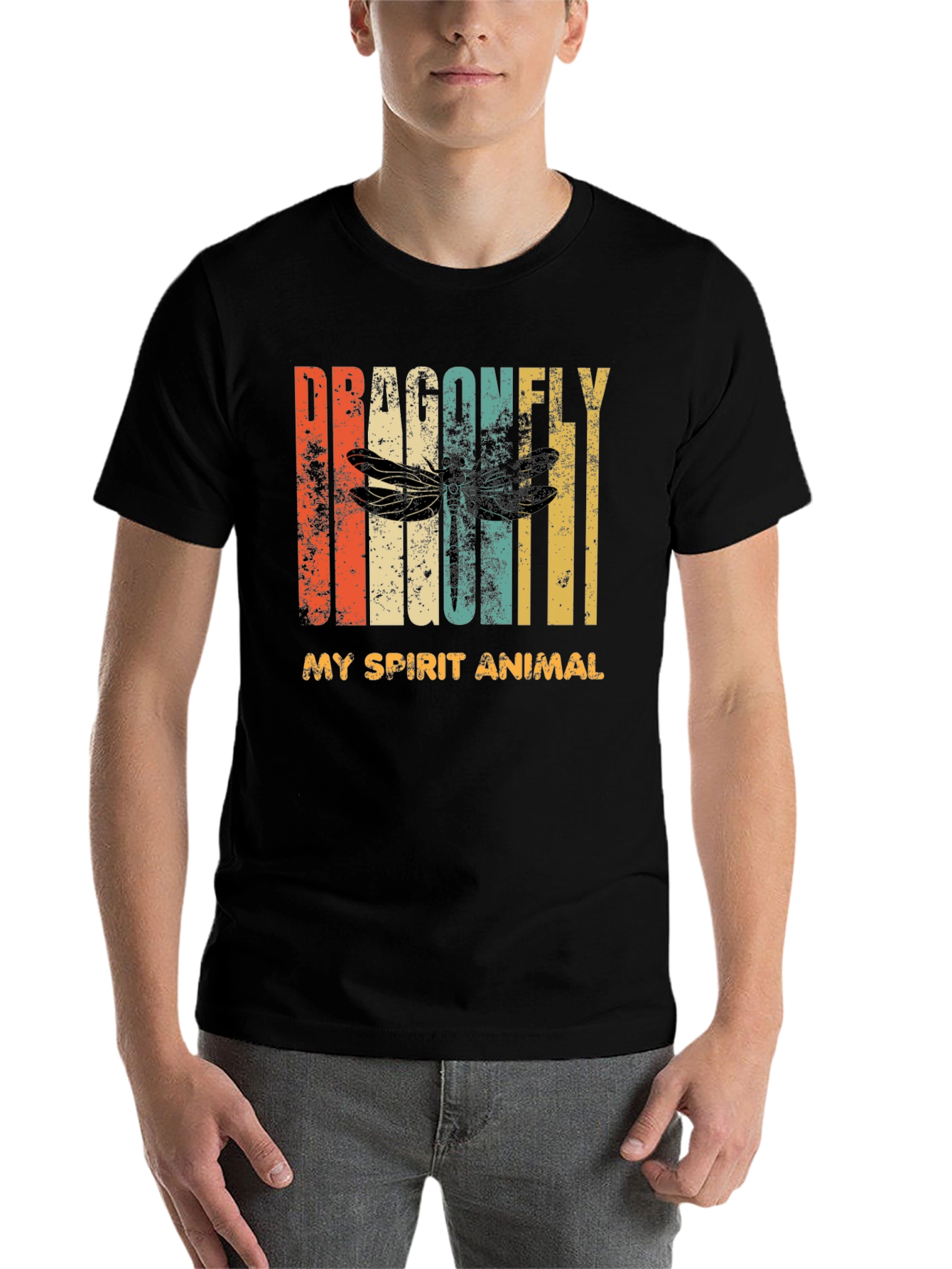 Black Dragonfly Spirit Animal Graphic T-Shirt - Vintage Style view 7