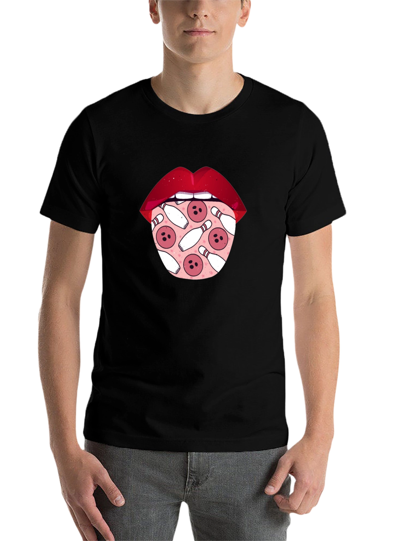 Black Bowling Lips Graphic Tee - Unique Design view 7