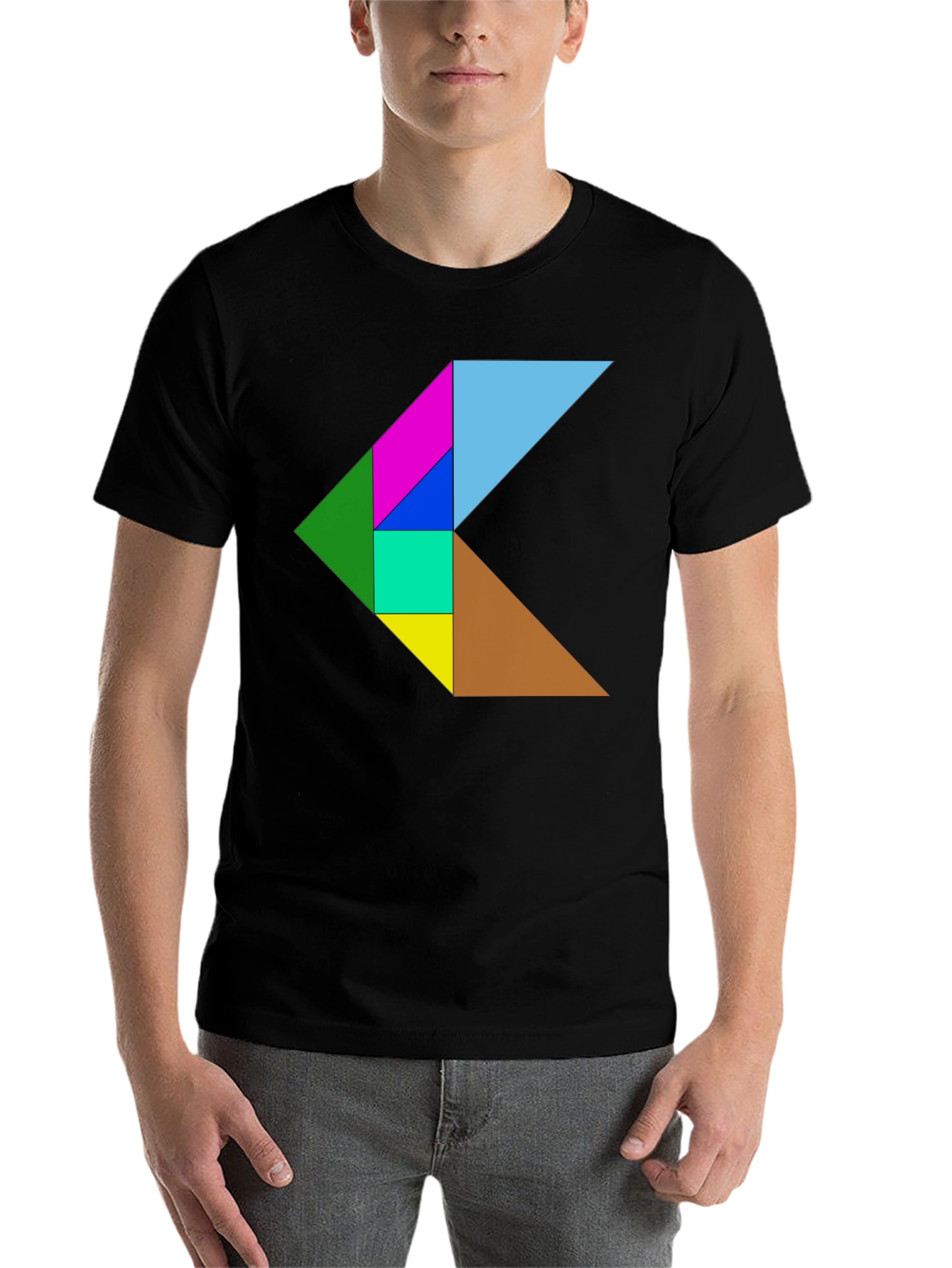 Black Geometric Puzzle Design Black T-Shirt view 7
