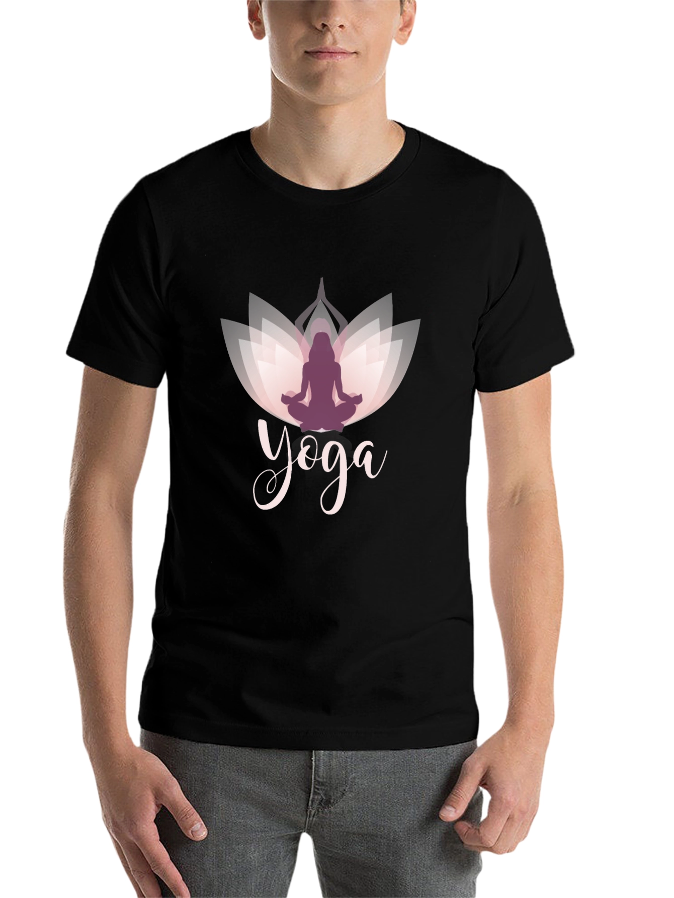 Black Yoga Lotus T-Shirt - Men's Black Tee view 7