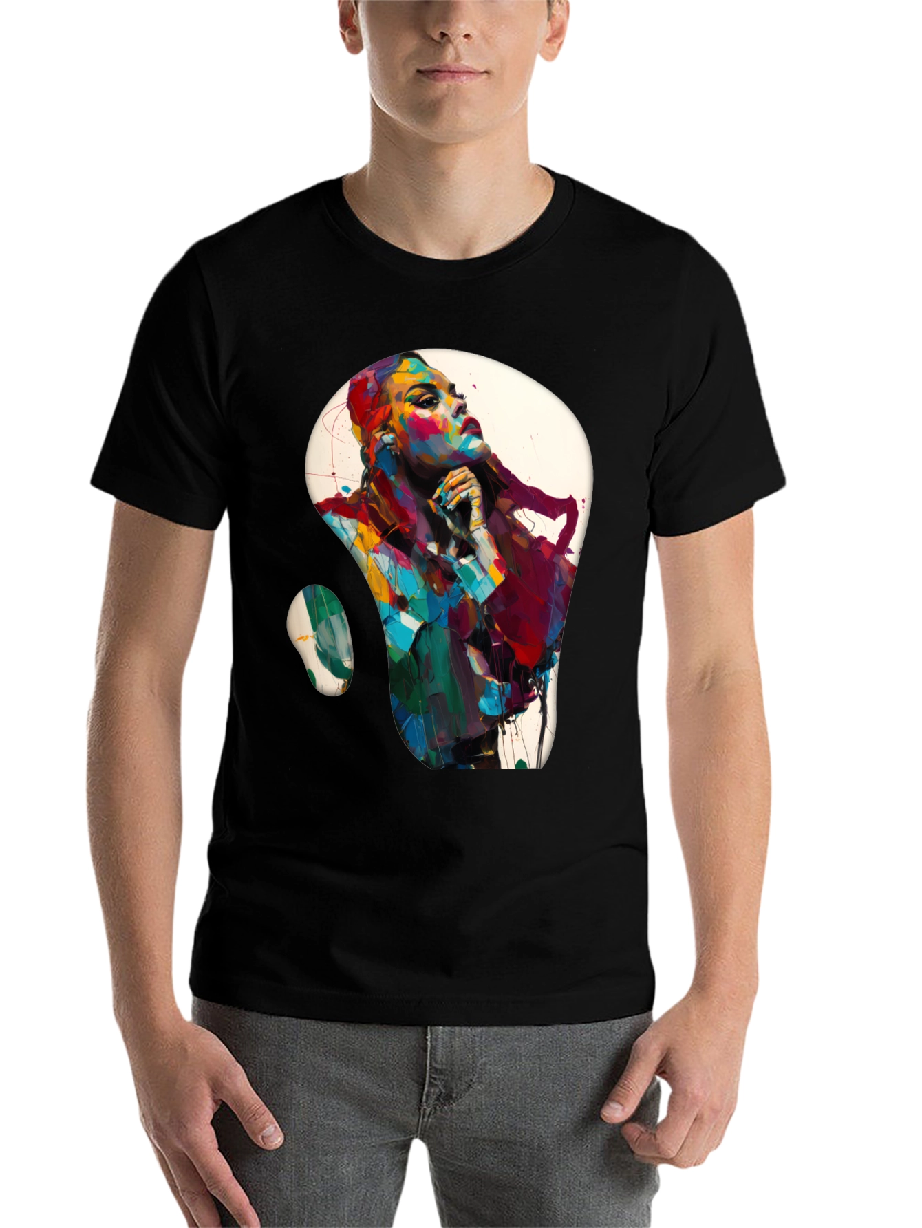 Black Abstract Woman Graphic Black T-Shirt view 7