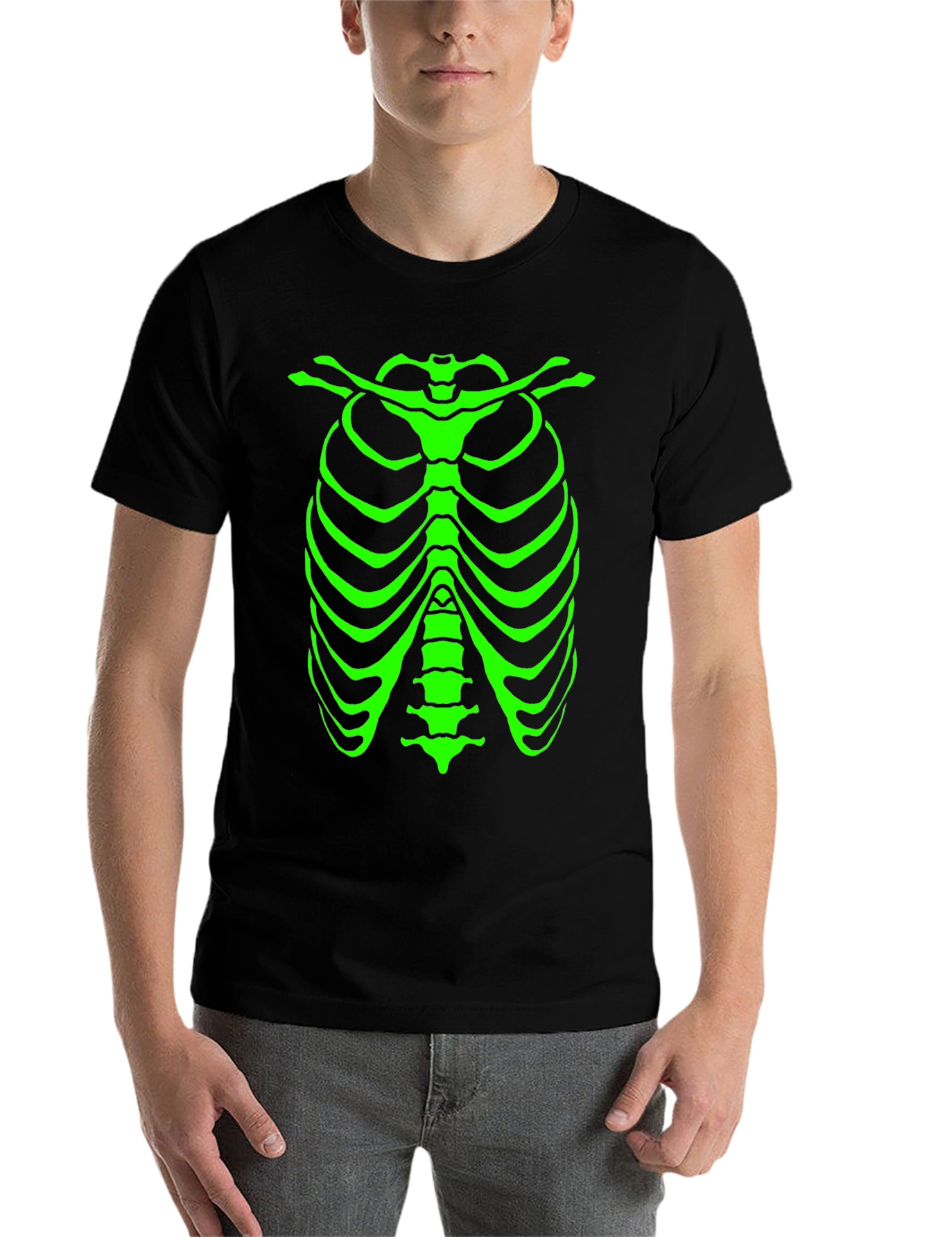 Black Glow Skeleton Rib Cage Graphic Tee view 7