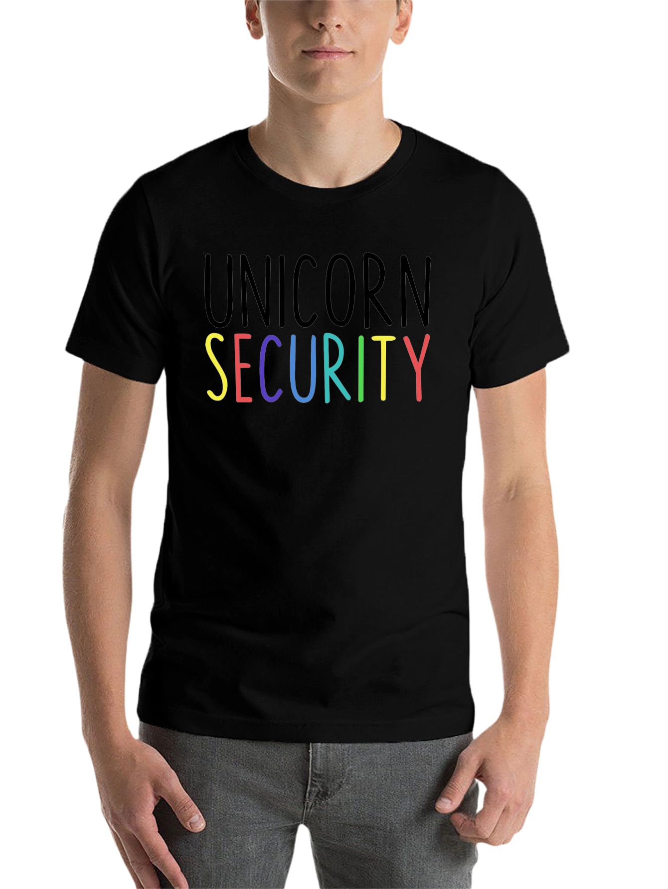 Black Unicorn Security Graphic T-Shirt - Black Crew Neck Tee view 7