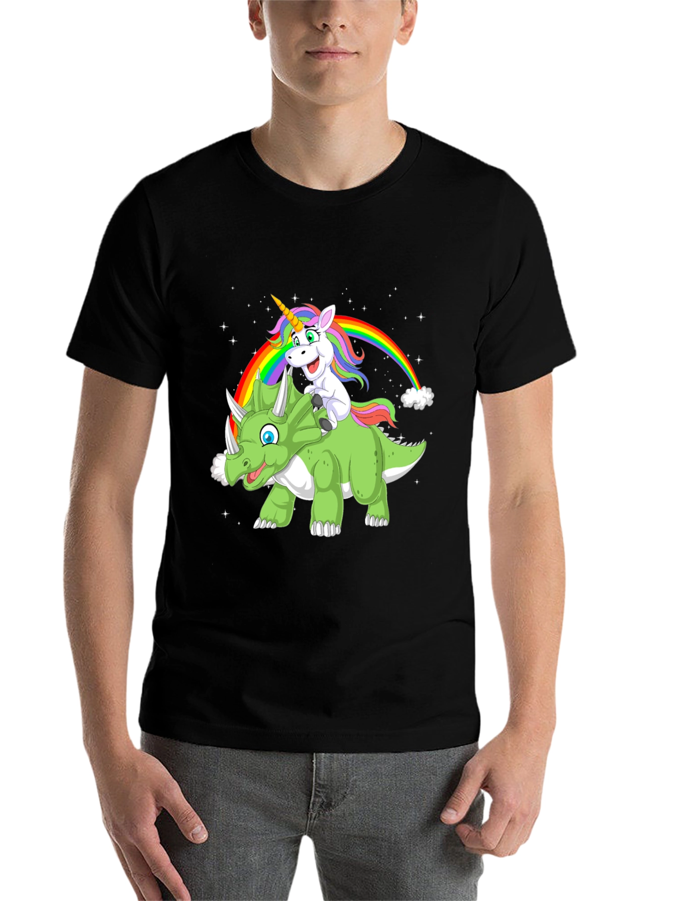 Black Unicorn & Dinosaur Graphic T-Shirt view 7