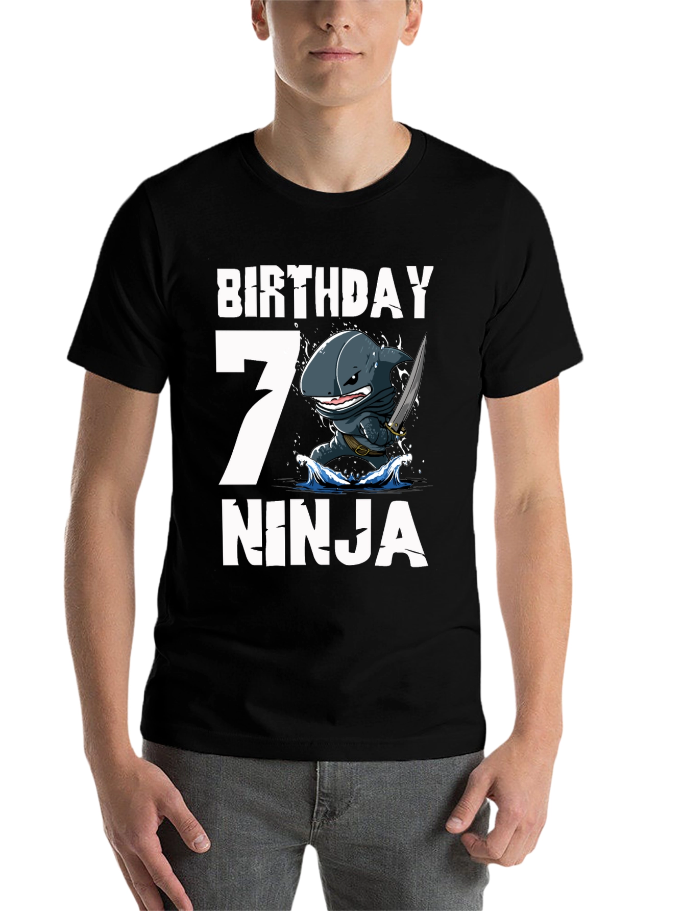 Black Birthday 7 Ninja Shark T-Shirt view 7