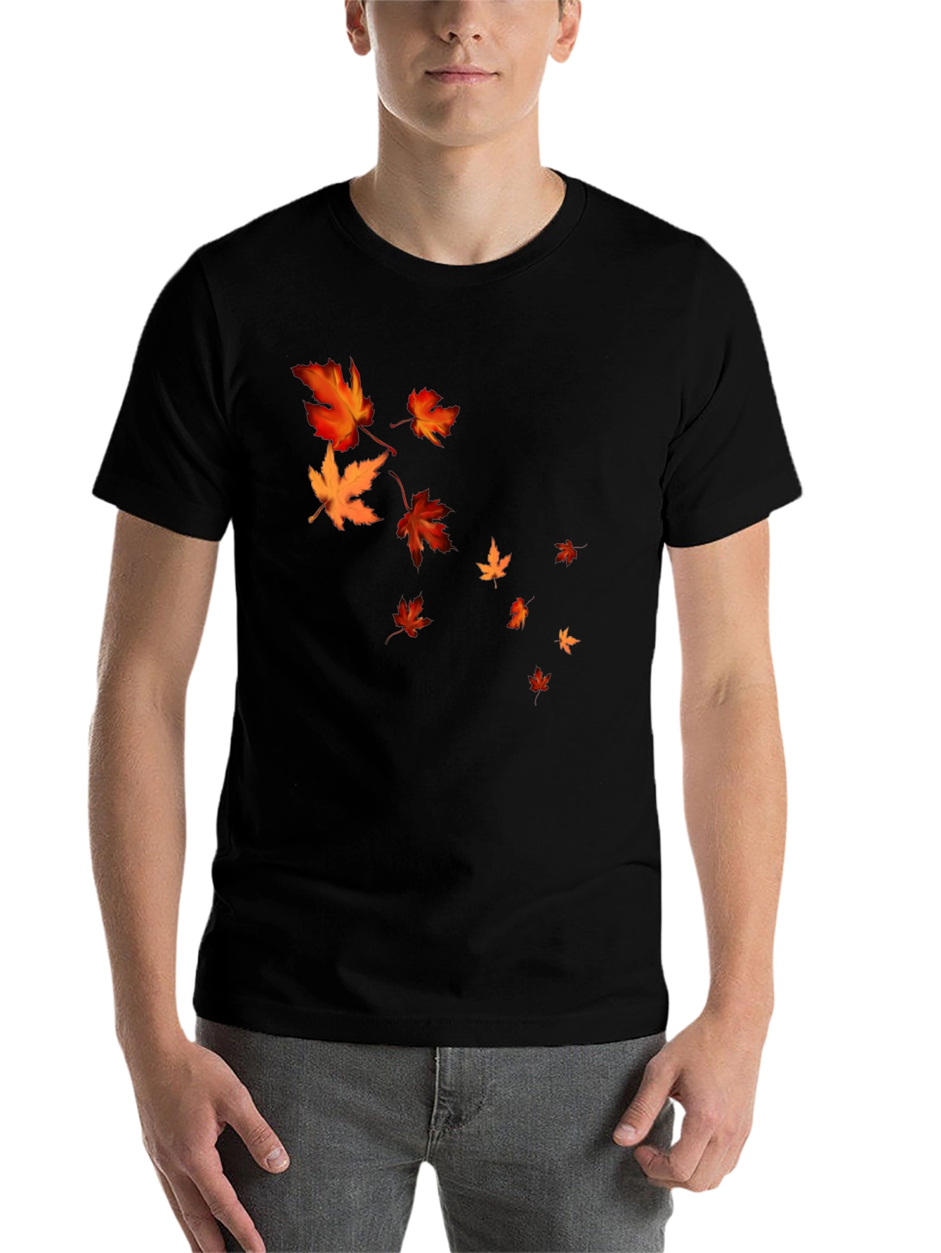 Black Fall Leaves Graphic Black T-Shirt view 7