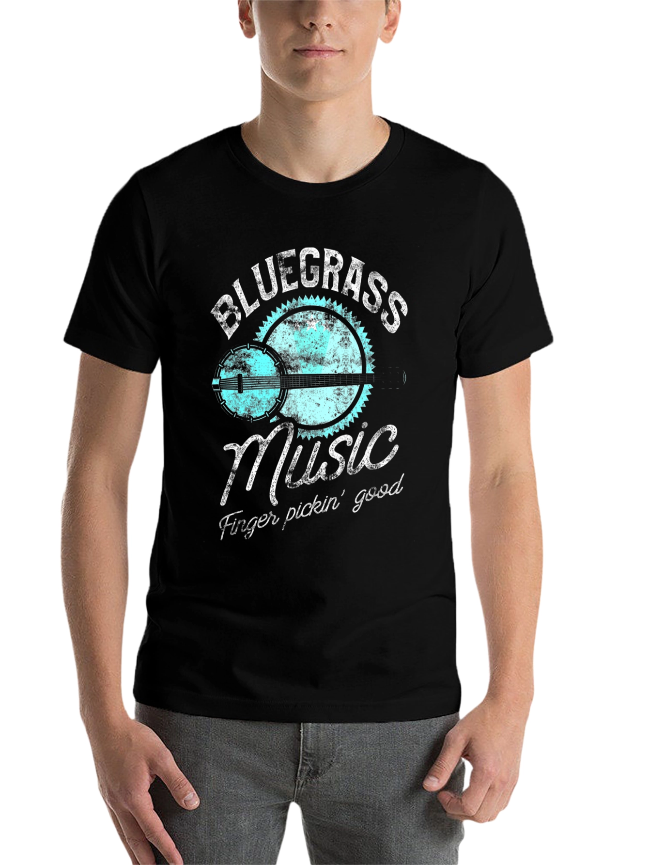 Black Bluegrass Music T-Shirt Banjo Guitar Graphic Tee view 7