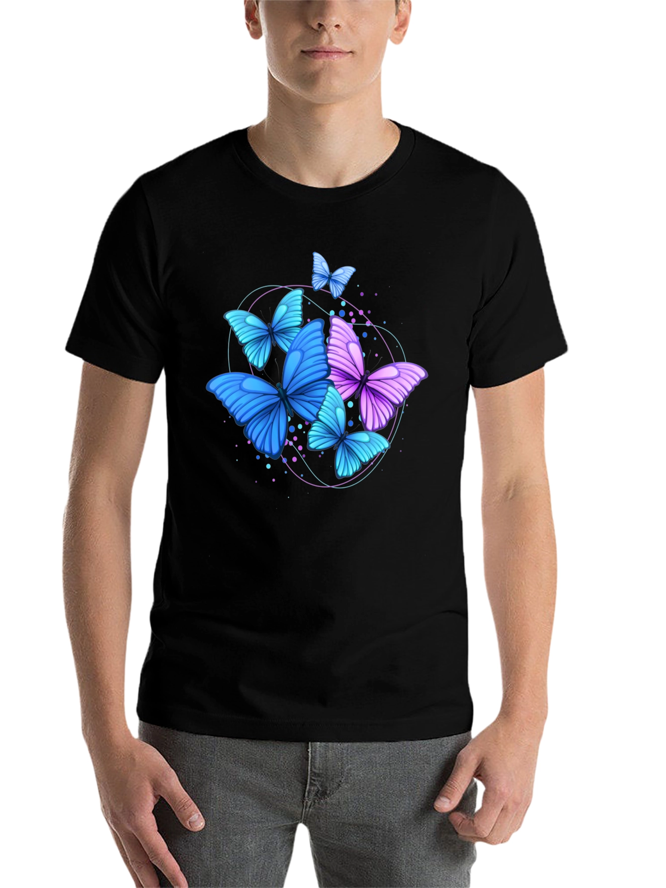 Black Butterfly Graphic Print Crew Neck Men's T-Shirt view 7