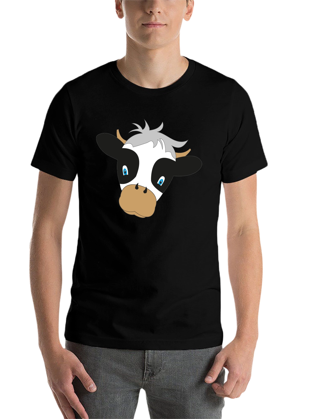 Black Cartoon Cow Graphic Black T-Shirt view 7
