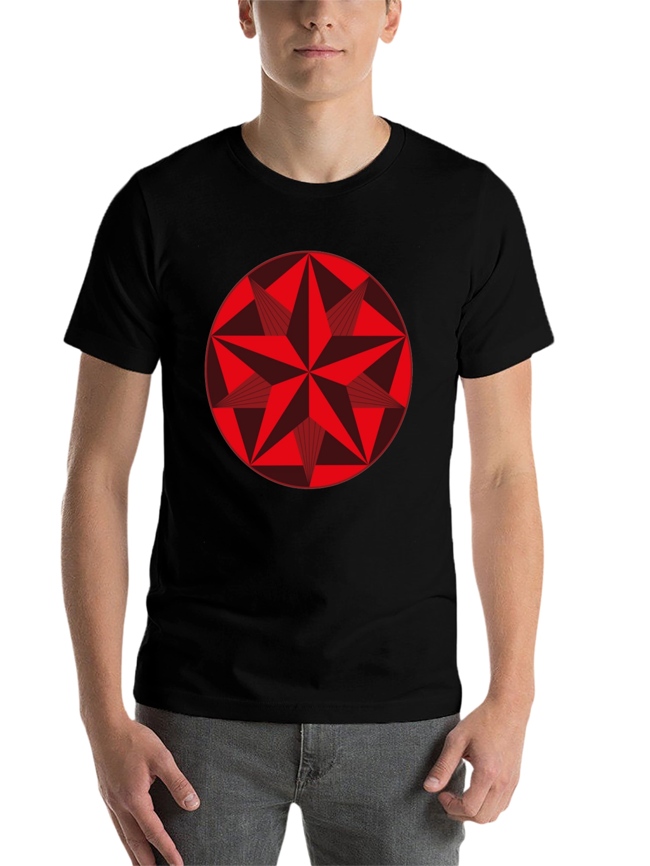 Black Geometric Star Graphic Tee - Stylish Black Cotton Shirt view 7