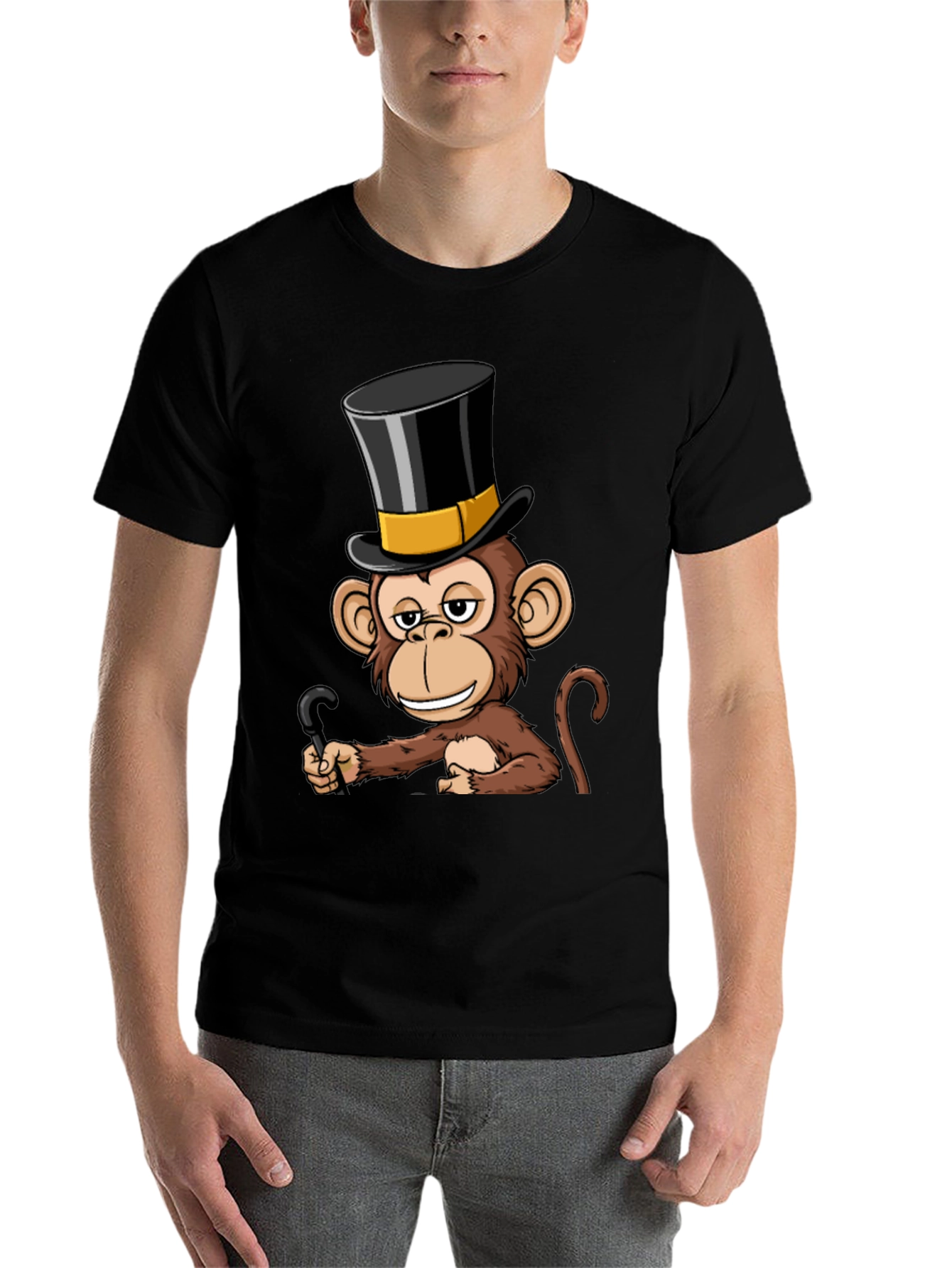 Black Monkey Top Hat T-Shirt - Stylish & Humorous Design view 7