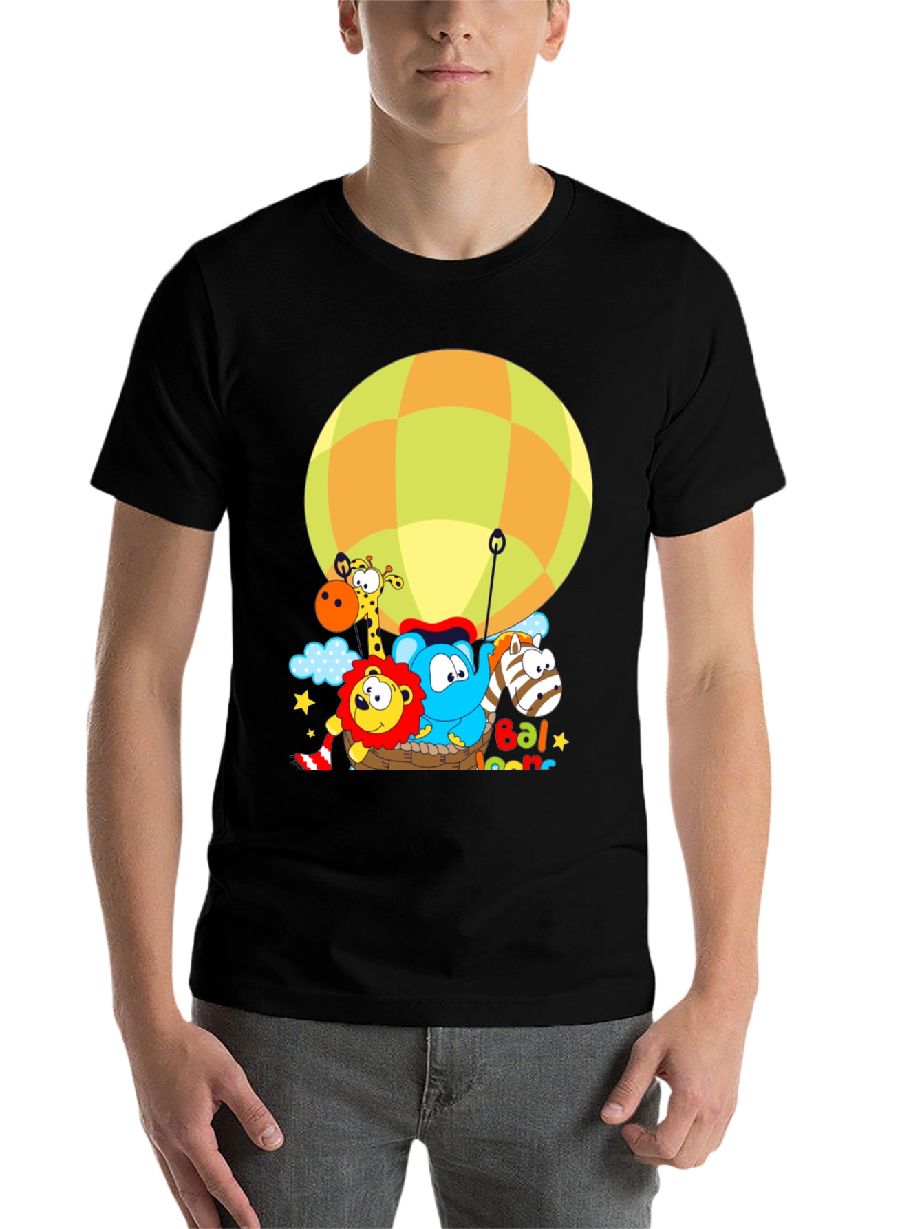 Black Cartoon Animal Balloon Ride Graphic T-Shirt view 7