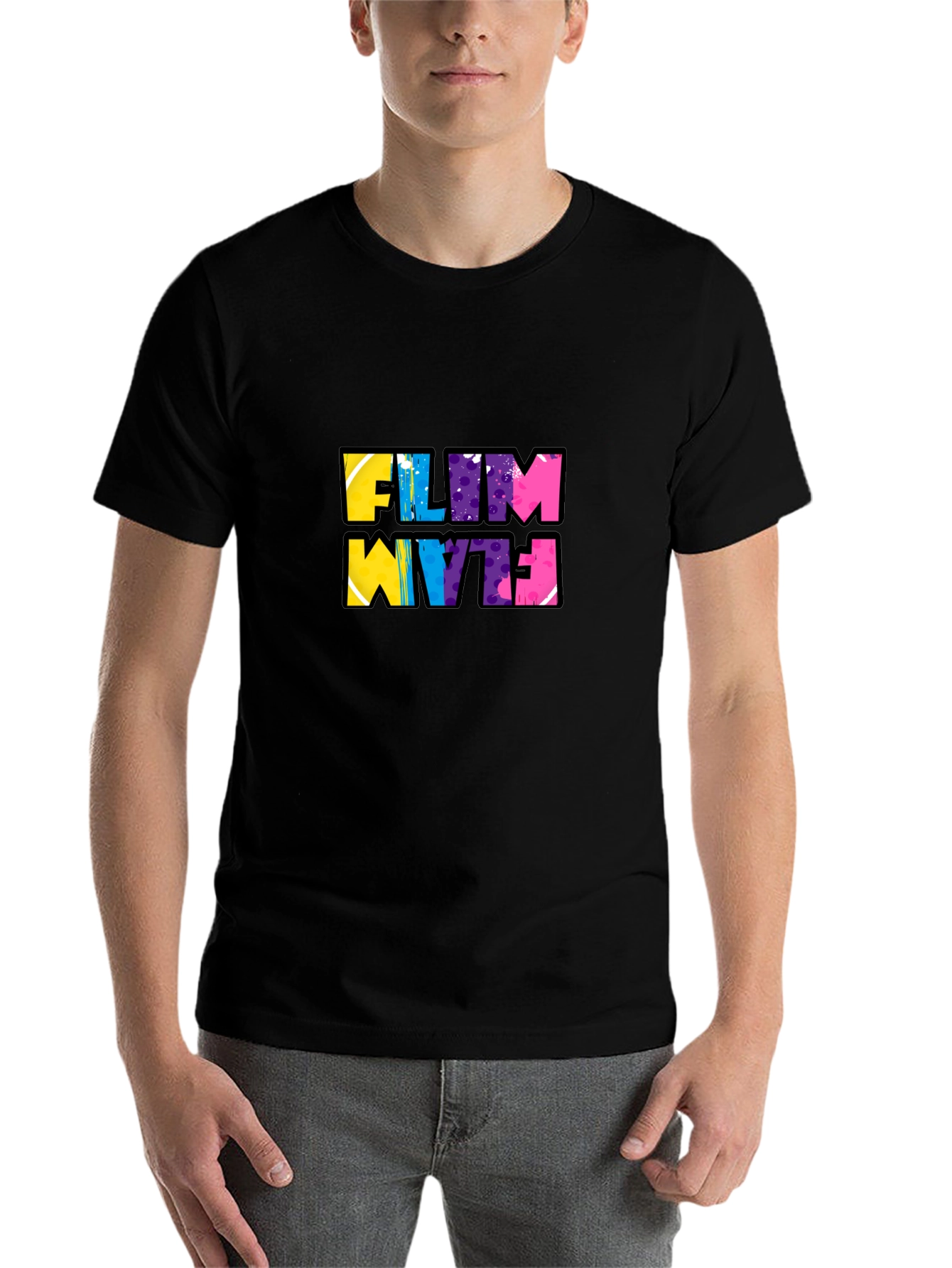 Black Funky Flim Flam Graphic Tee - Black Cotton T-Shirt view 7