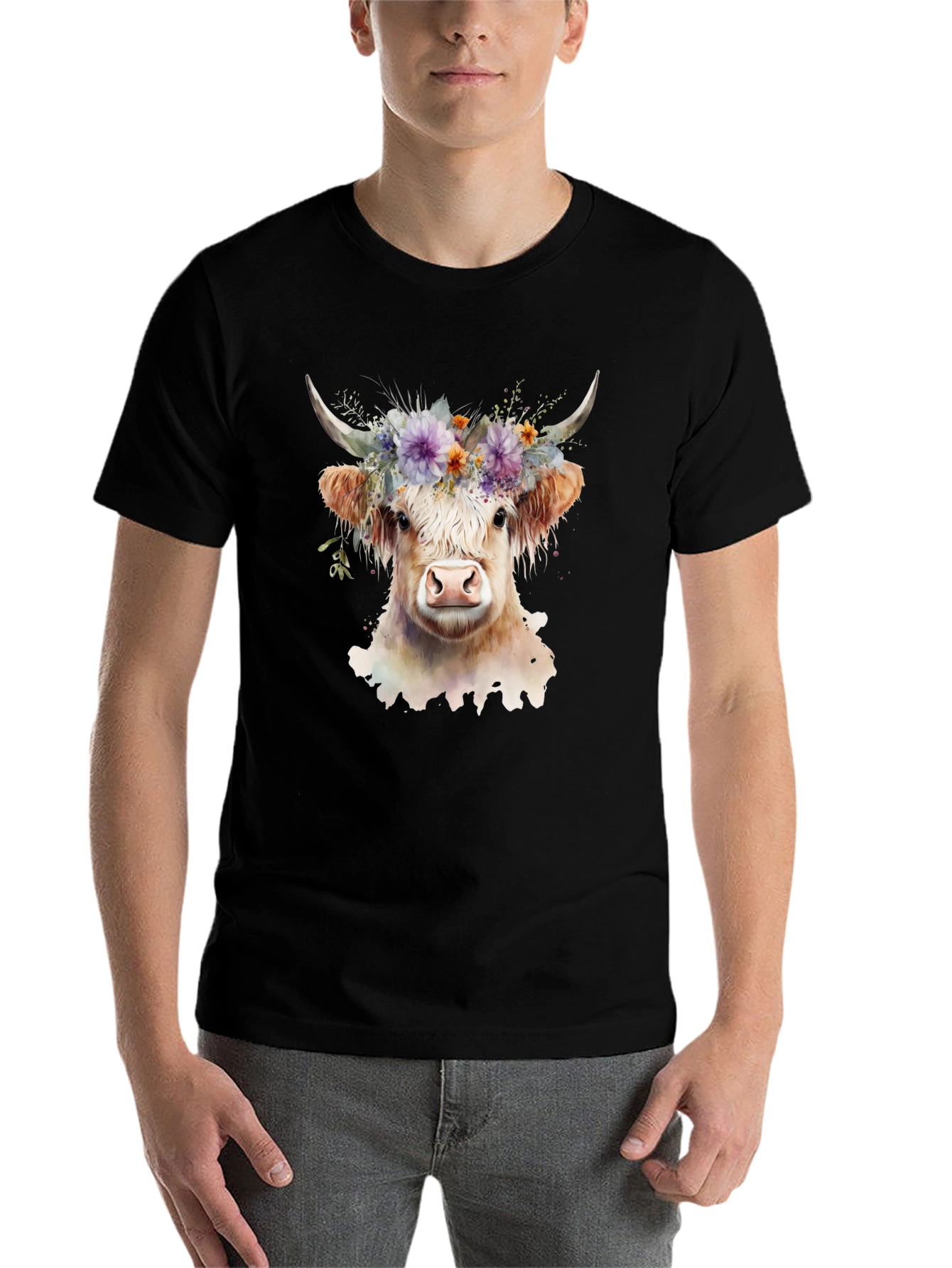 Black Floral Cow Graphic Tee - Unisex Soft Cotton view 7