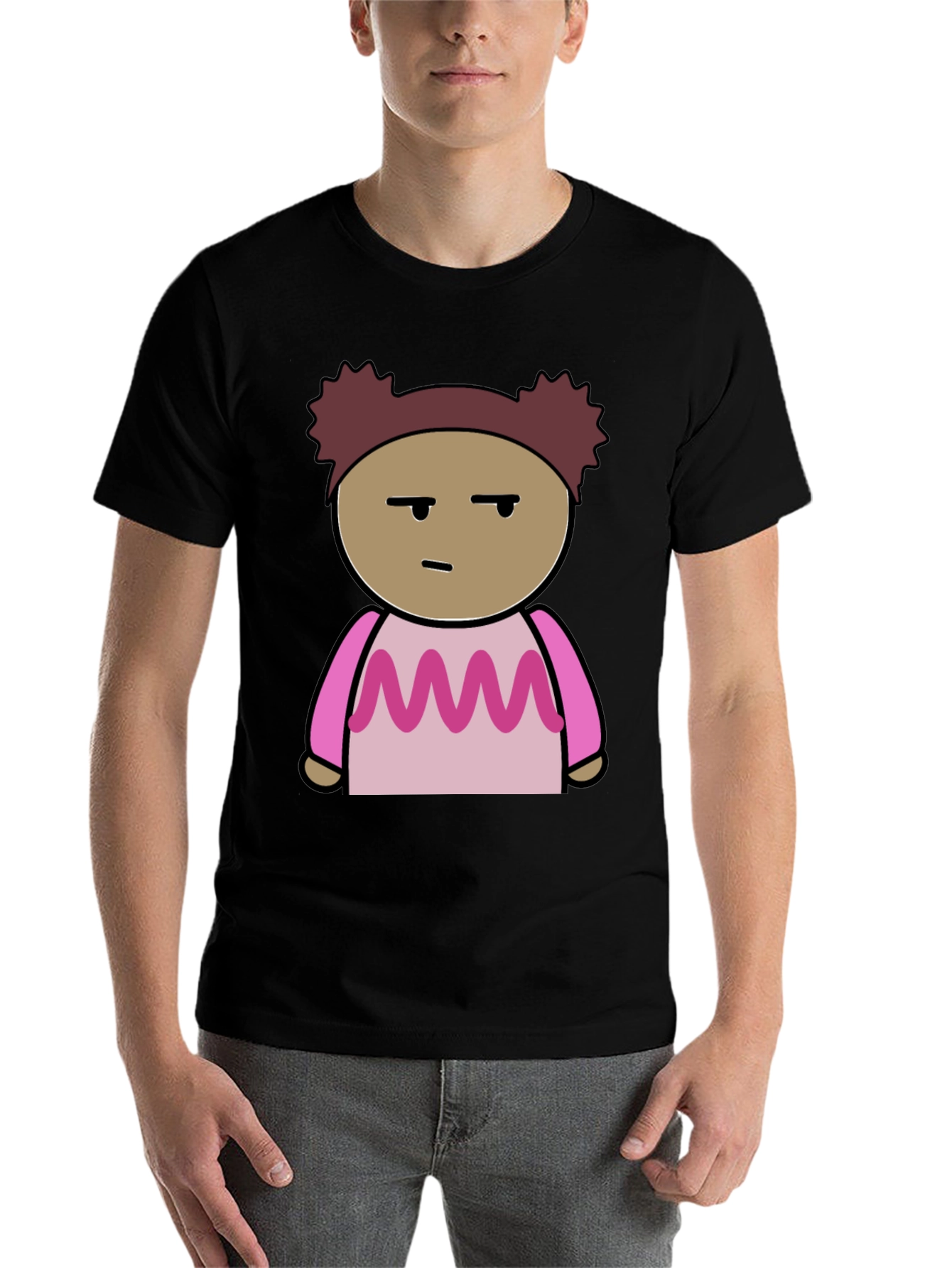 Black Cartoon Character Graphic Tee - Black Unisex T-Shirt view 7