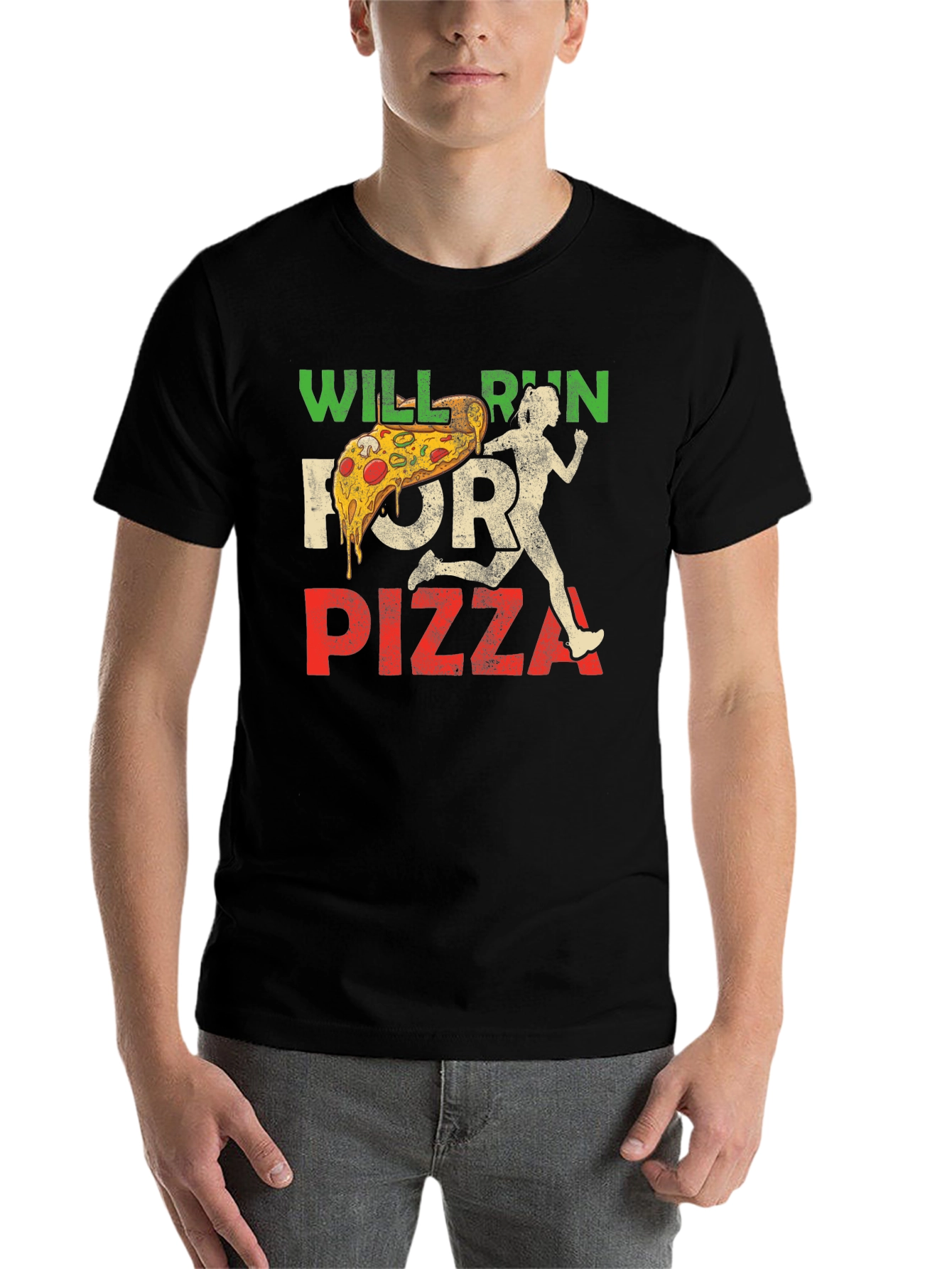 Black Will Run For Pizza Graphic T-Shirt view 7