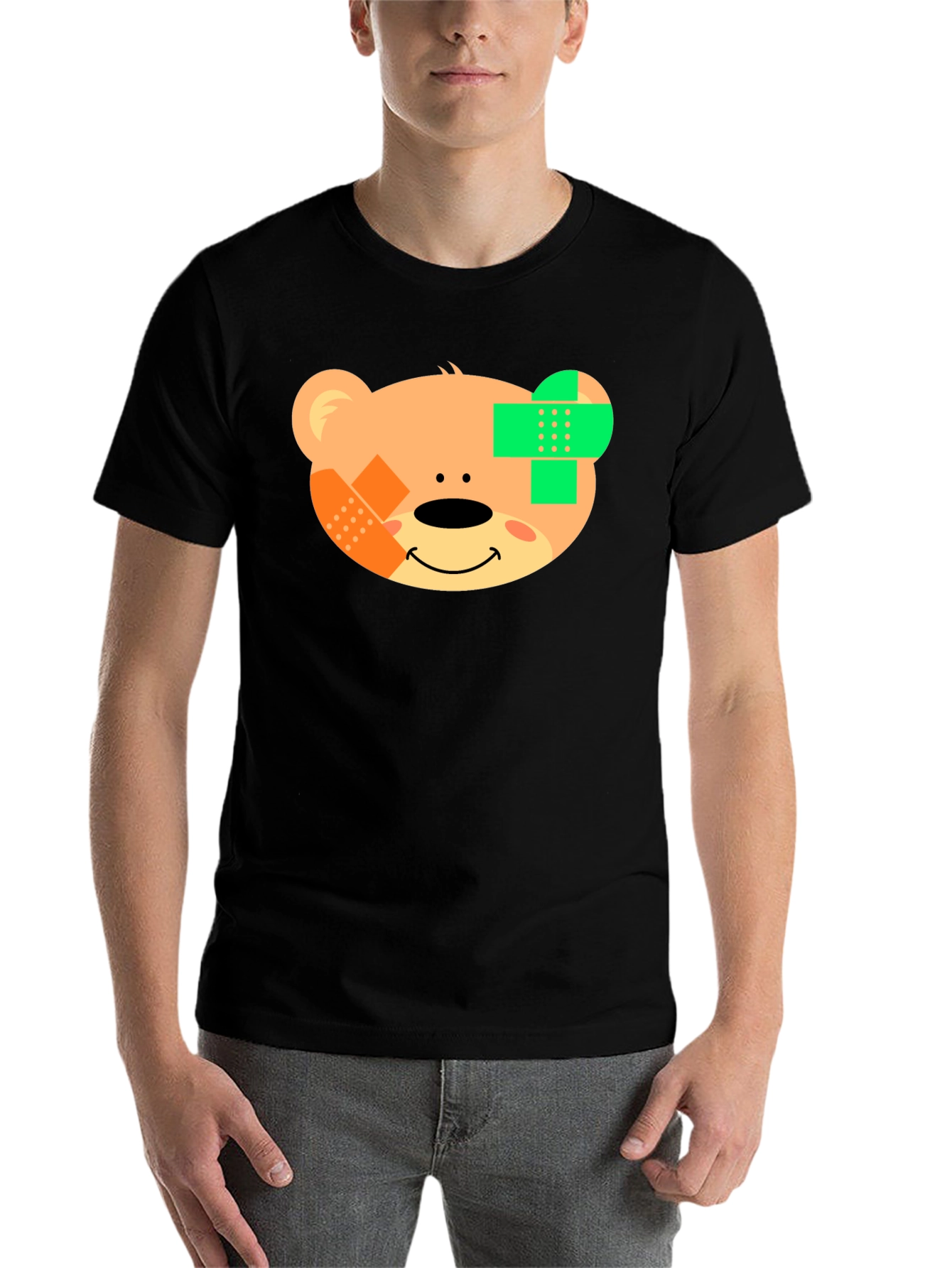 Black Cute Teddy Bear Bandage Black T-Shirt view 7
