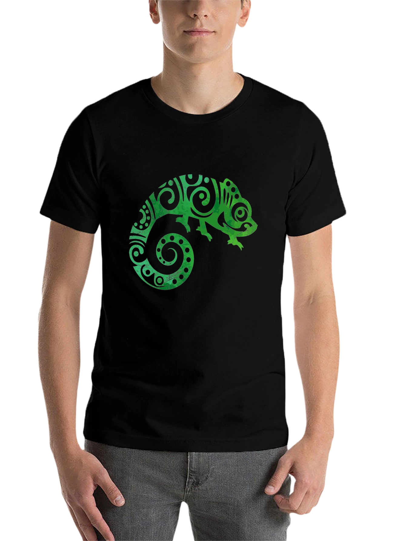 Black Tribal Chameleon Graphic Tee - Black Unisex T-Shirt view 7