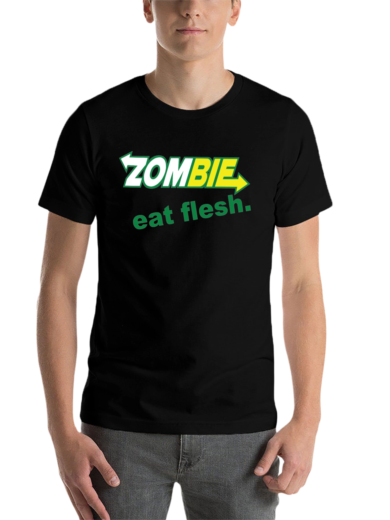 Black Zombie Eat Flesh T-Shirt - Funny Graphic Tee view 7