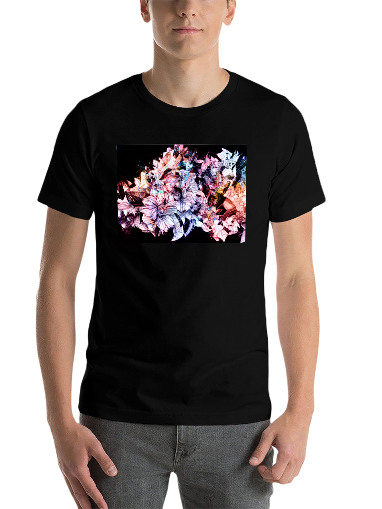 Black Floral Design Black T-Shirt view 7