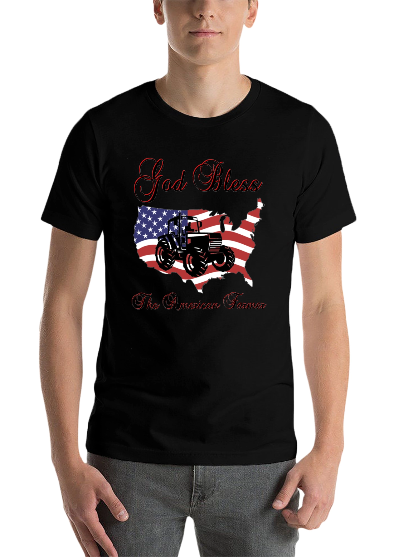 God Bless American Farmer Tractor USA Flag T-Shirt - 7