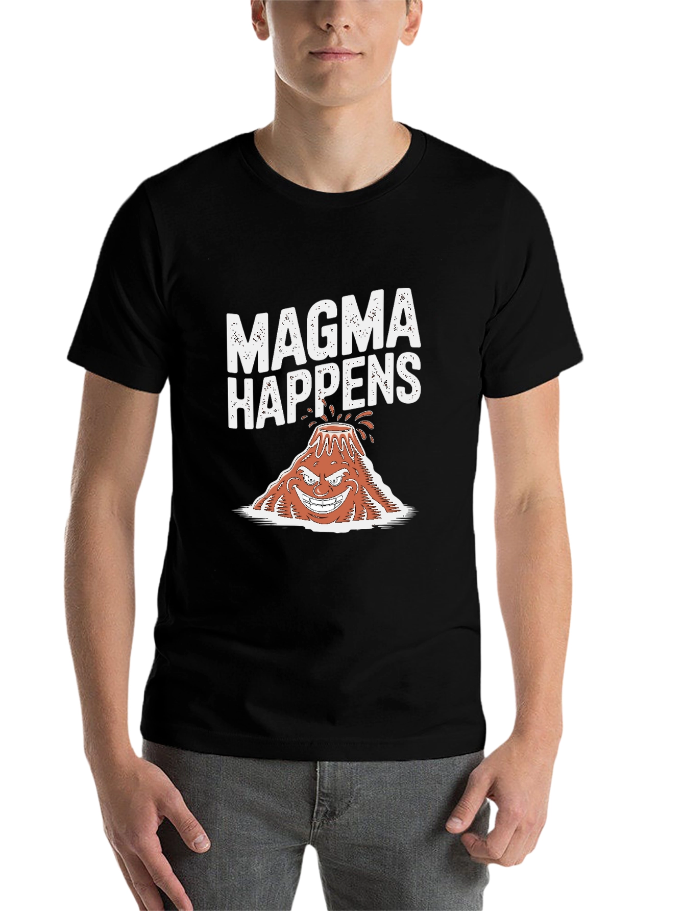 Black Magma Happens Funny Volcano Graphic Black T-Shirt view 7