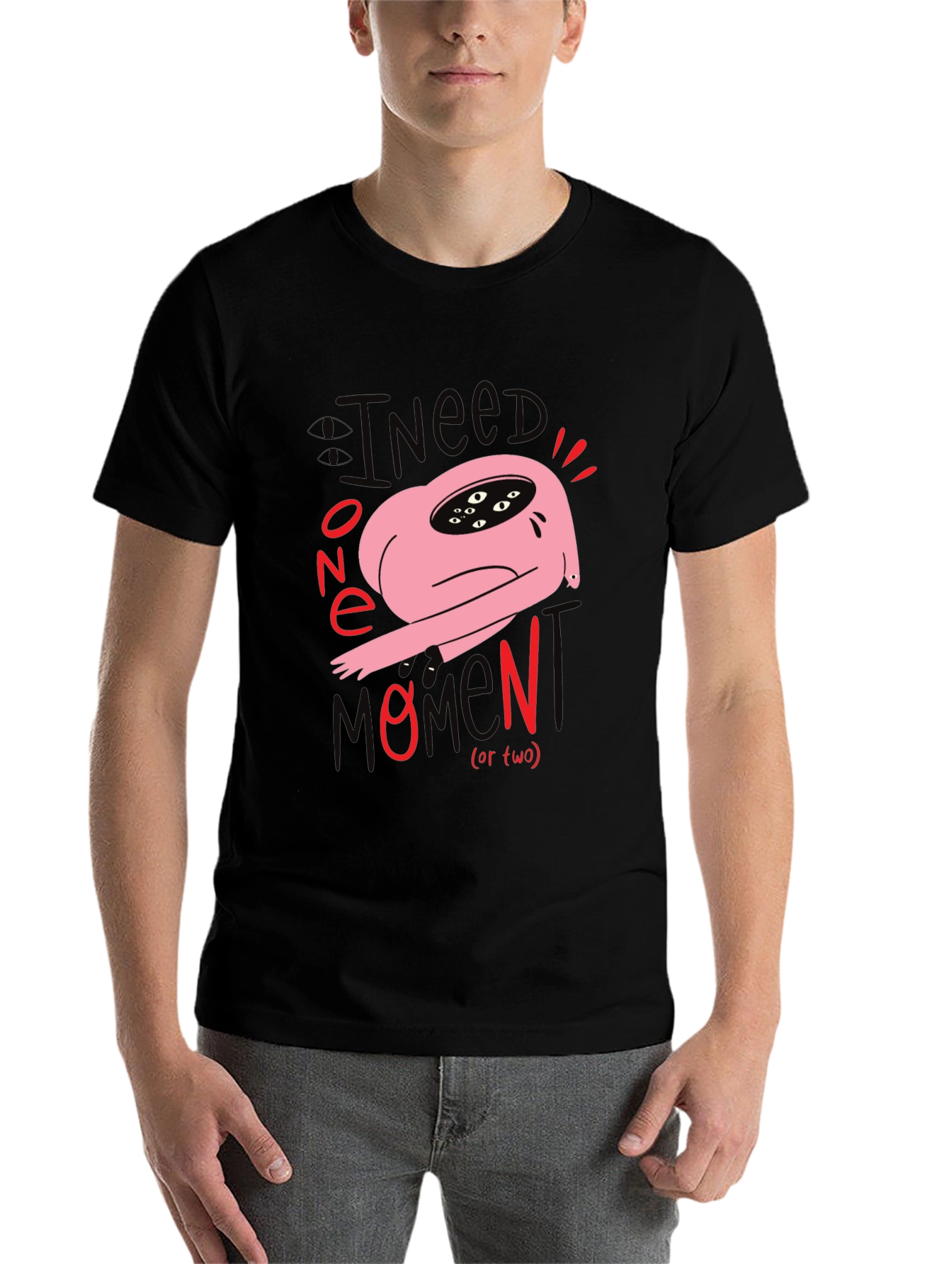 Black I Need One Momen(t) T-Shirt: Unique Graphic Tee view 7