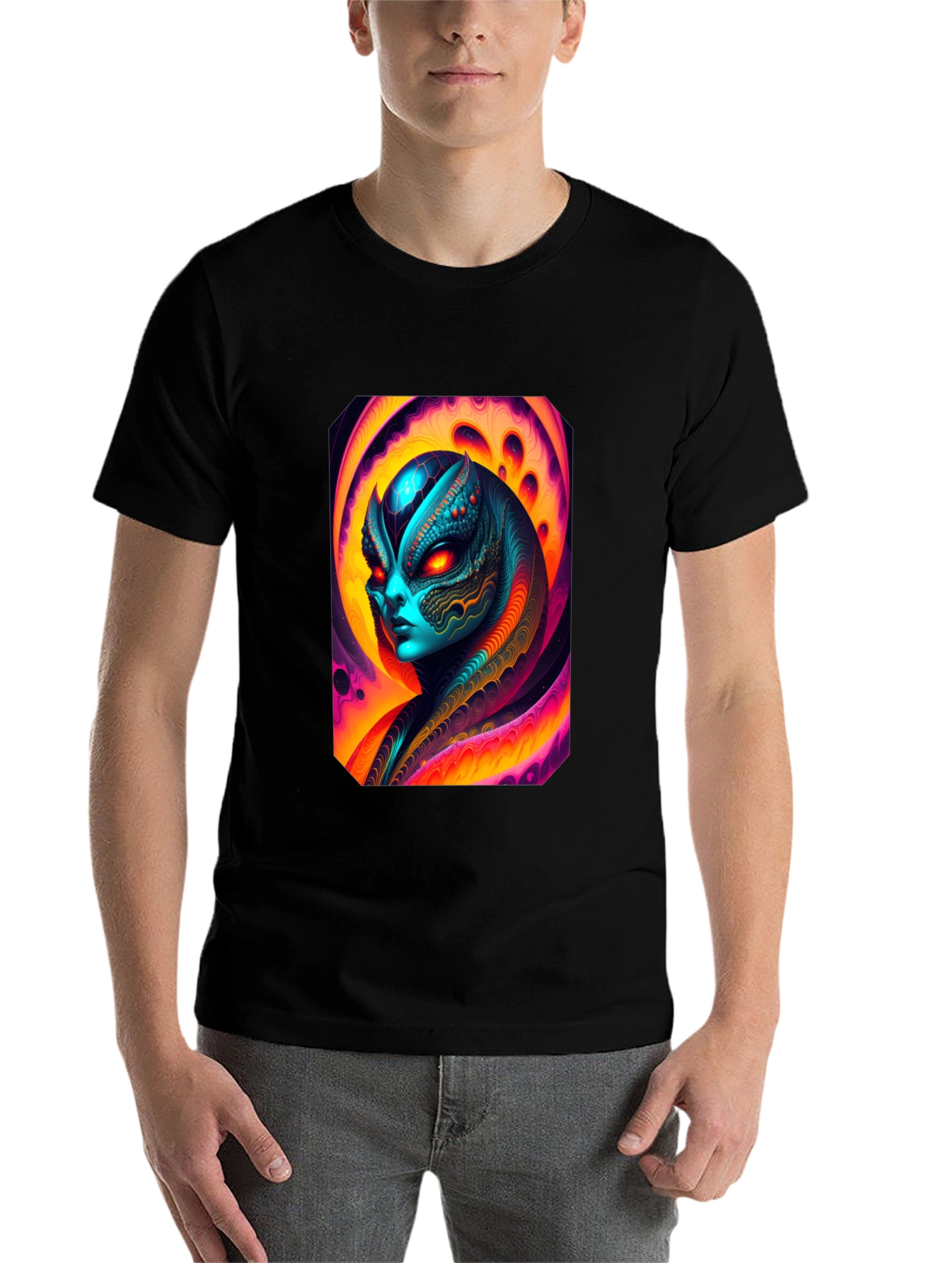 Black Alien Graphic Tee - Black Cotton T-Shirt view 7