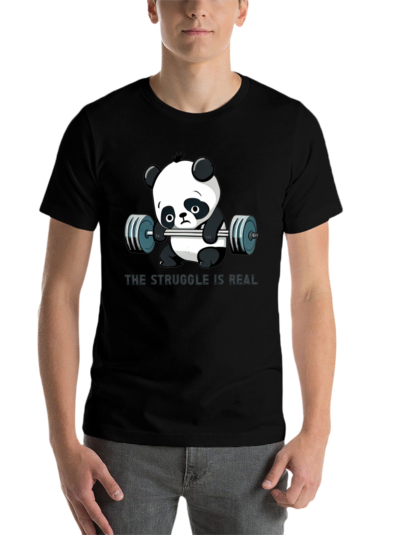 Black Funny Panda Gym T-Shirt for Men view 7