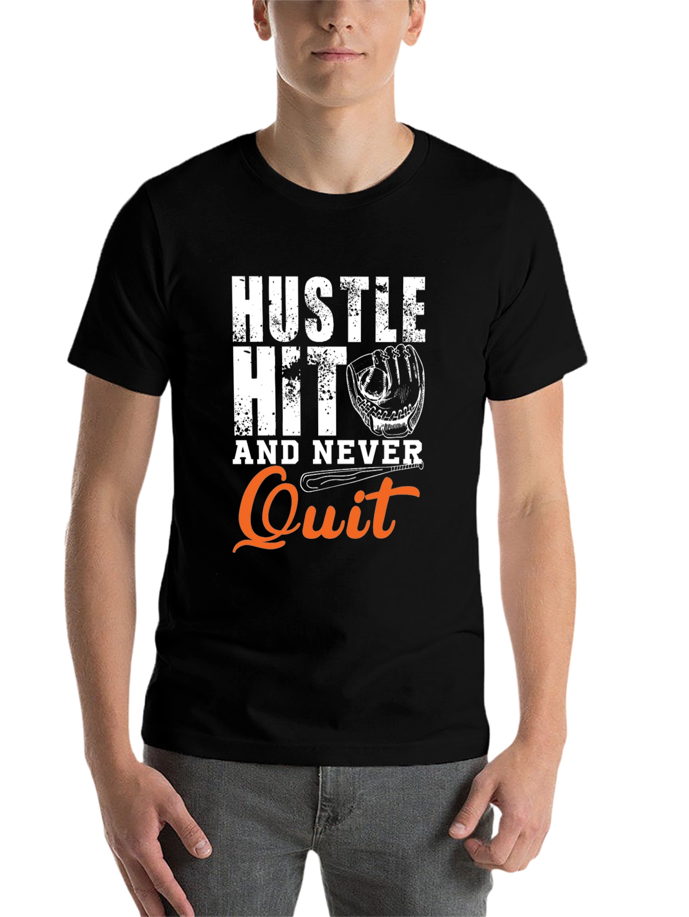Hustle Hit Never Quit Baseball Graphic Tee - 7
