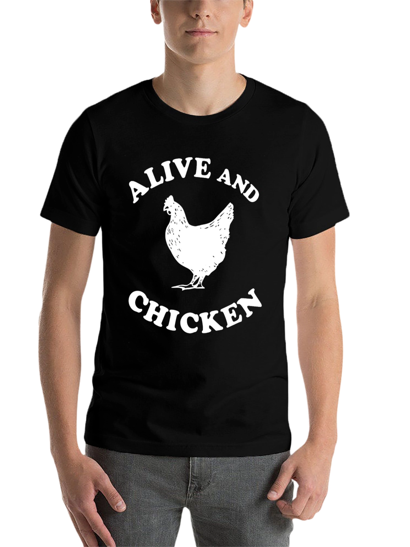 Black Alive and Chicken T-Shirt - Novelty Animal Graphic Tee view 7