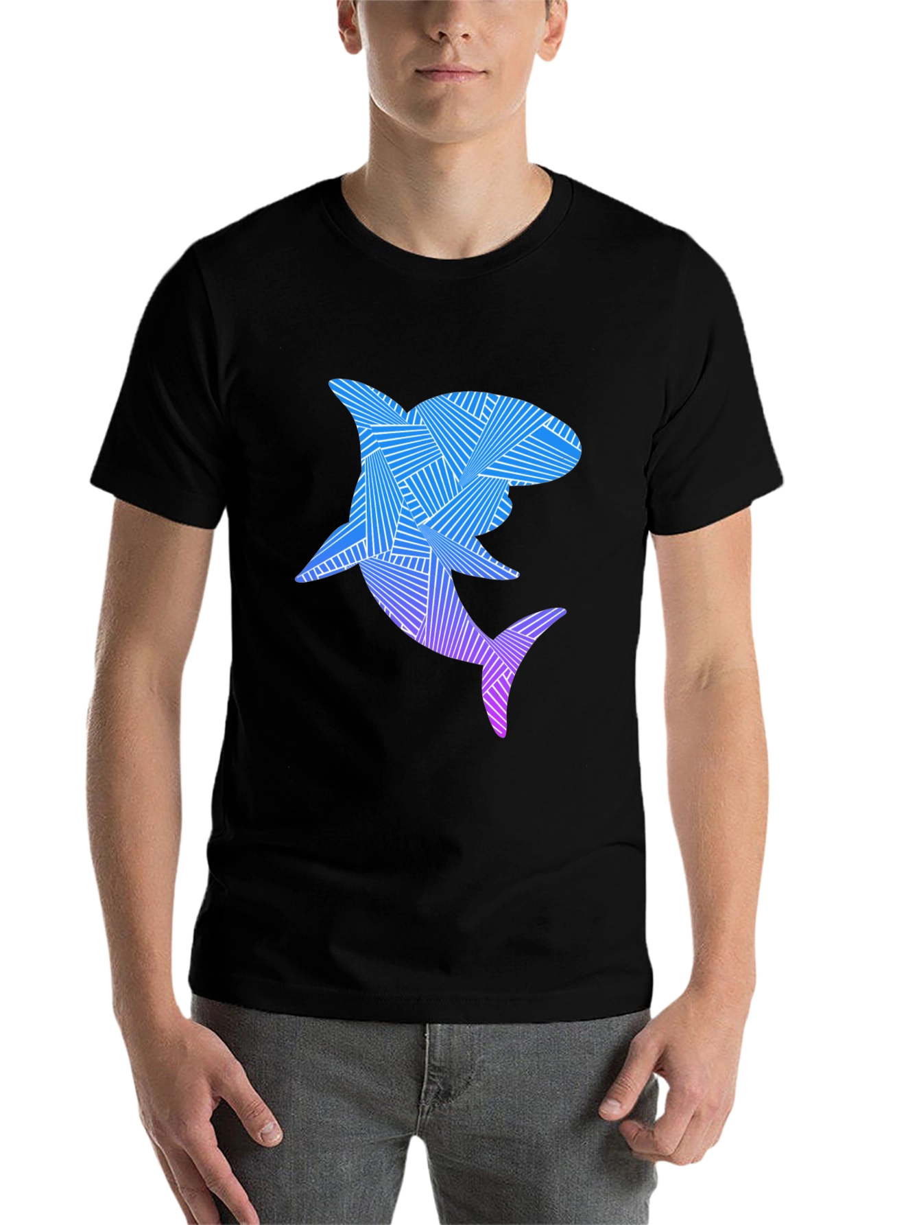 Black Abstract Shark Graphic Tee - Cool Ocean Design view 7