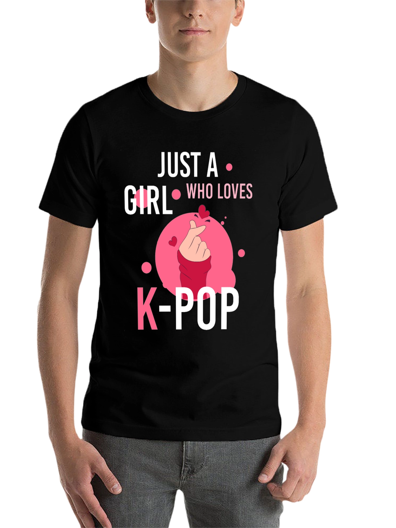 Black Just A Girl Who Loves K-POP Black T-Shirt view 7