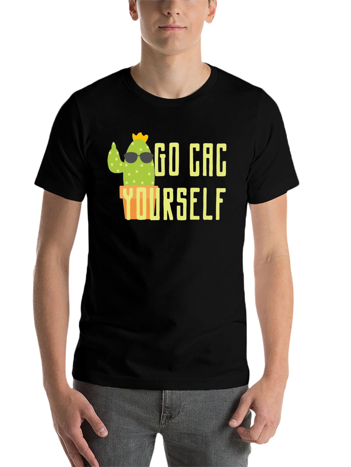 Black Go Cac Yourself Funny Cactus T-Shirt view 7